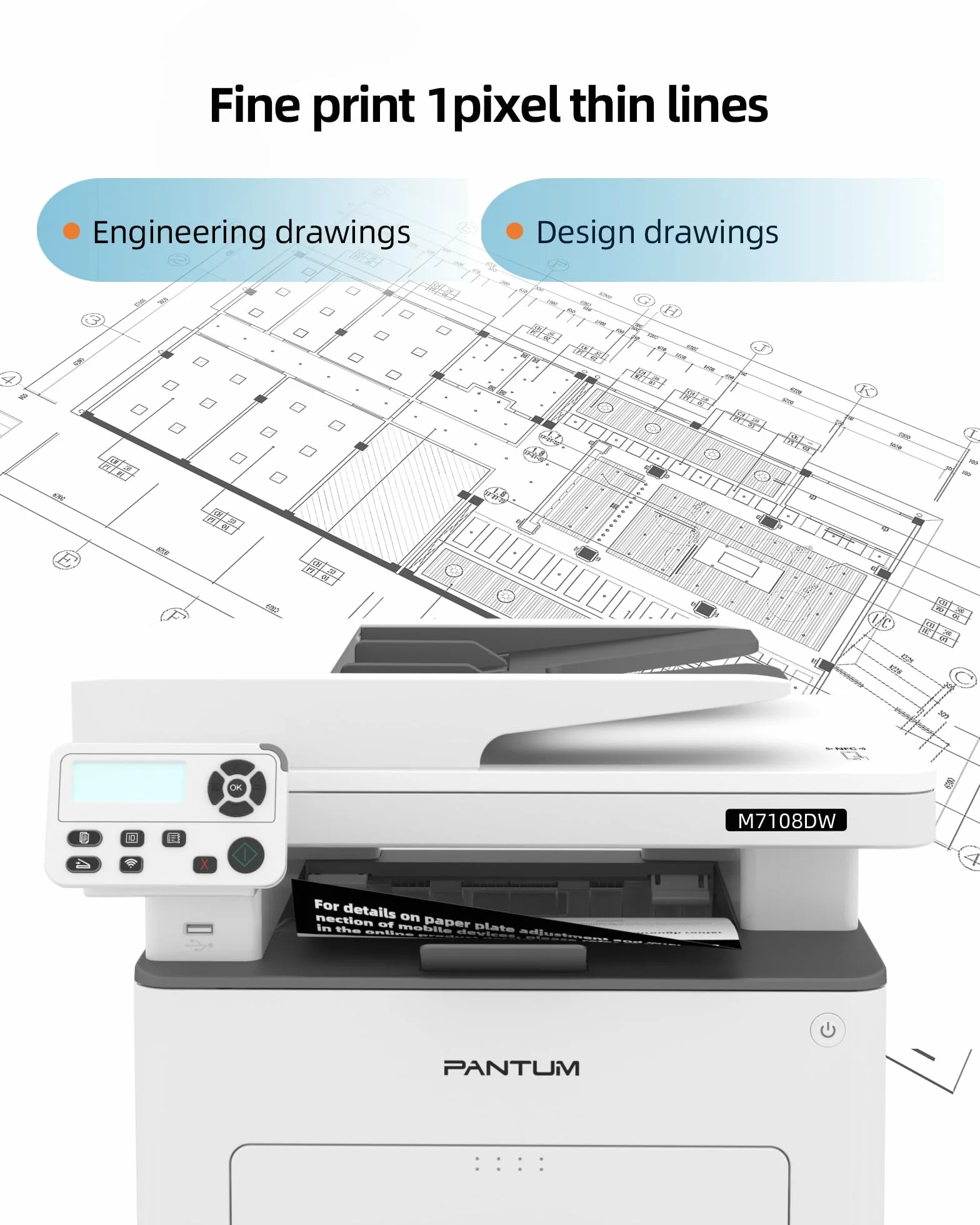PANTUM M7108DW Wielofunkcyjna Drukarka Laserowa 3 w 1 Czarno-Biała Automatyczny Dupleks WiFi USB Ethernet 33 str