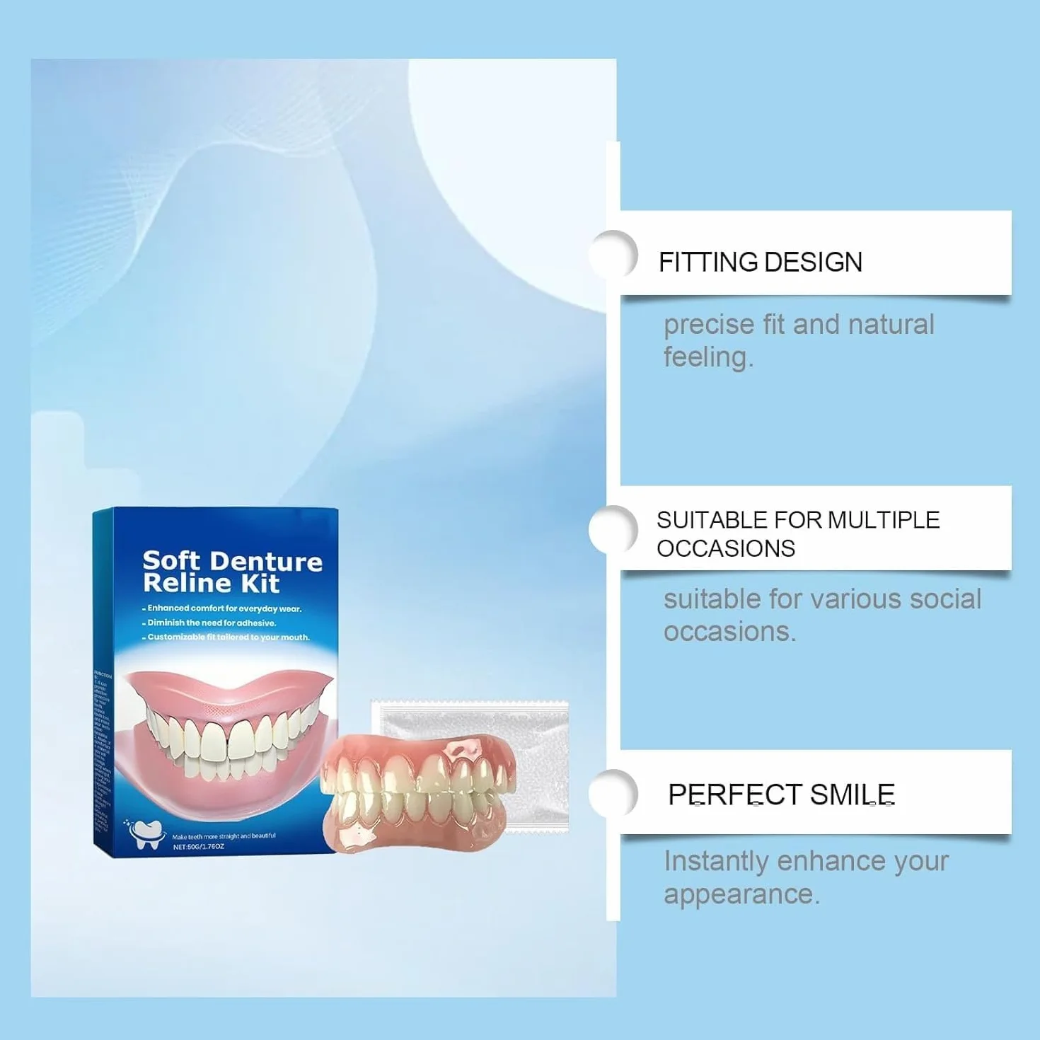 Denture Silicone Reline Kit - Silicone Reline Kit for Dentures - PerfectFit Denture Reline for Customized Comfort - For Women and Men(3 pcs)