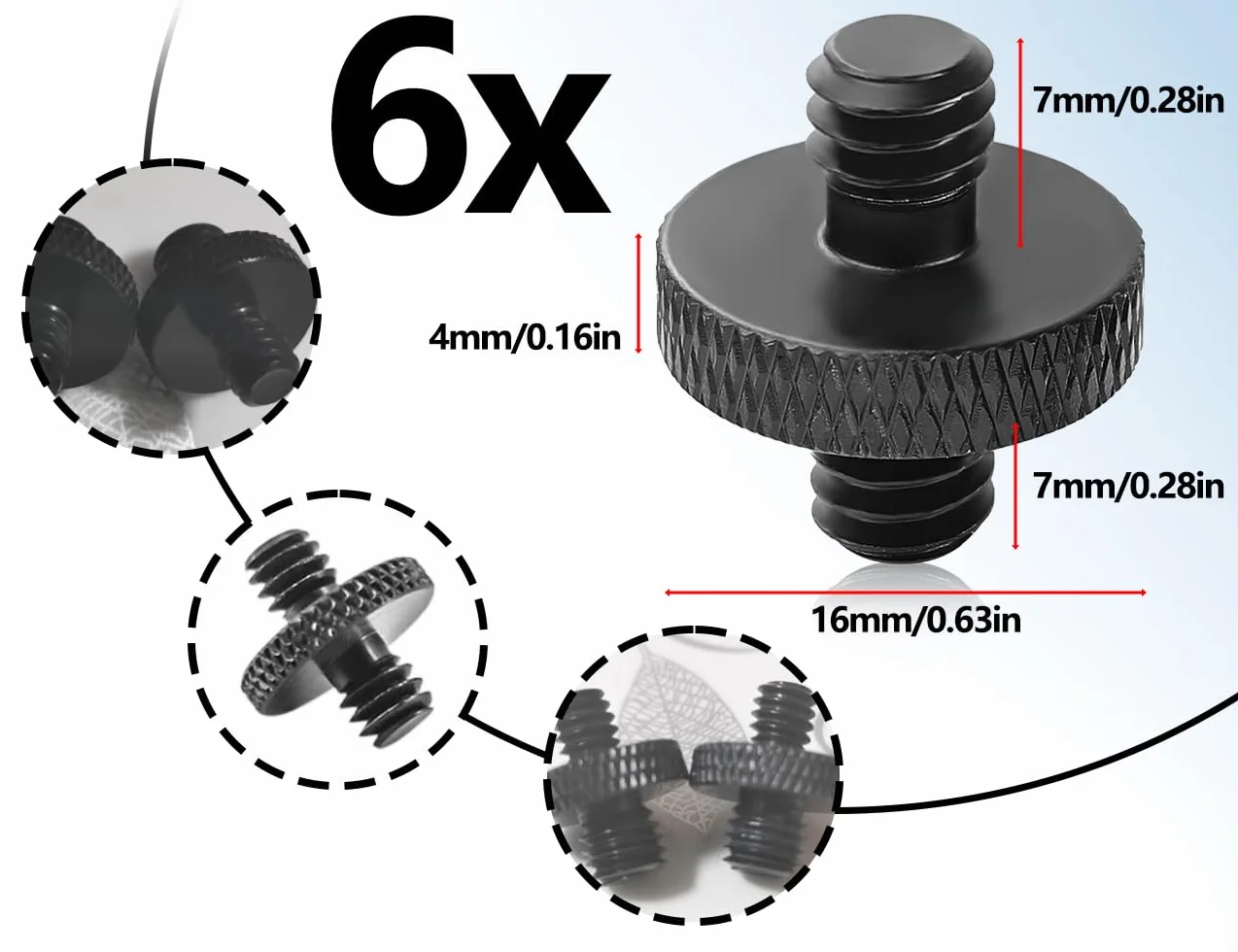 Adapter śrubowy 1/4 cala męski na 1/4 cala, dwustronna śruba do statywu, aparatu i mikrofonu, czarny