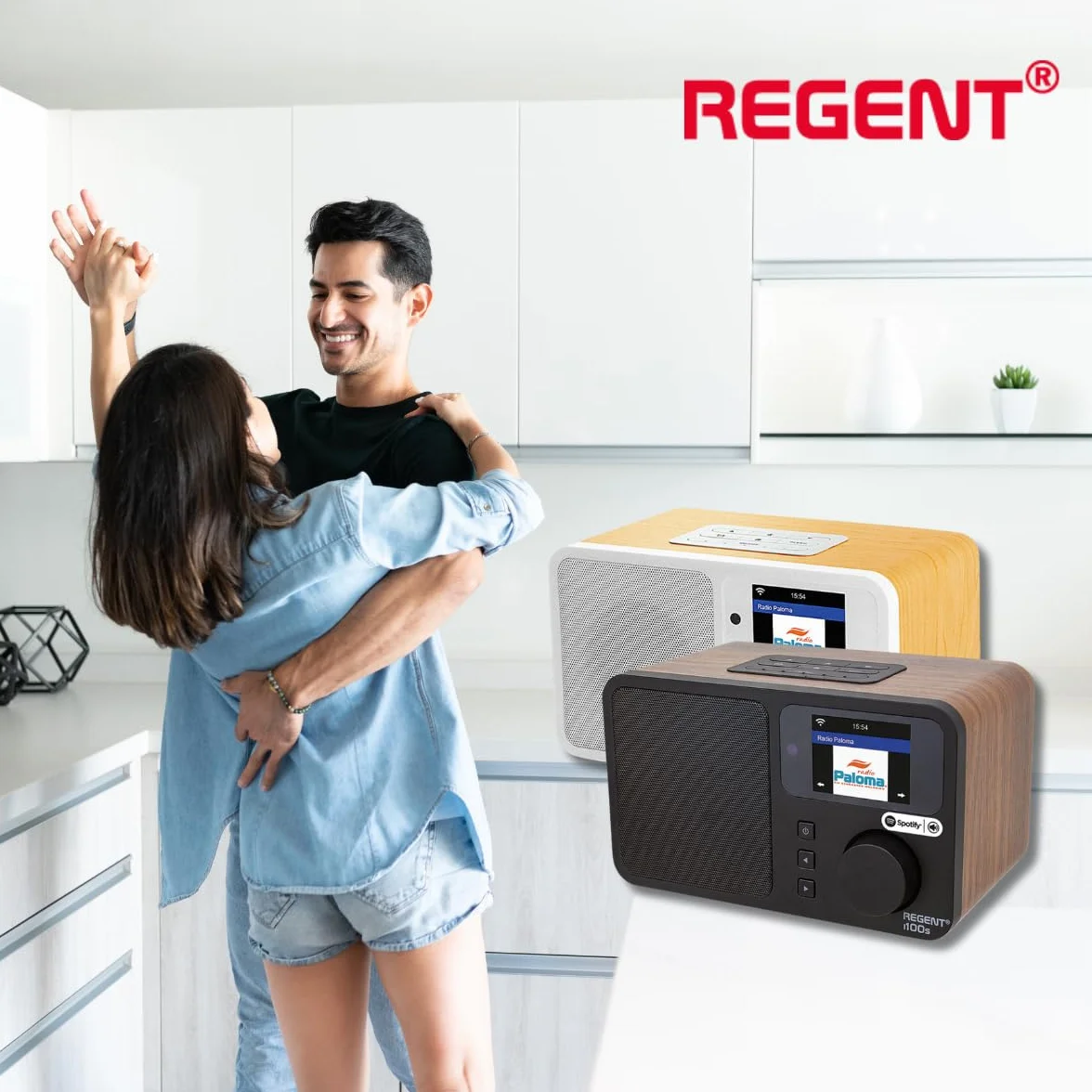 REGENT i100s radio internetowe ze SPOTIFY Connect WI-FI wifi Radio cyfrowe radio kuchenne Bluetooth głośnik alarm budzik Minutnik drzemki LCD Color display (White)