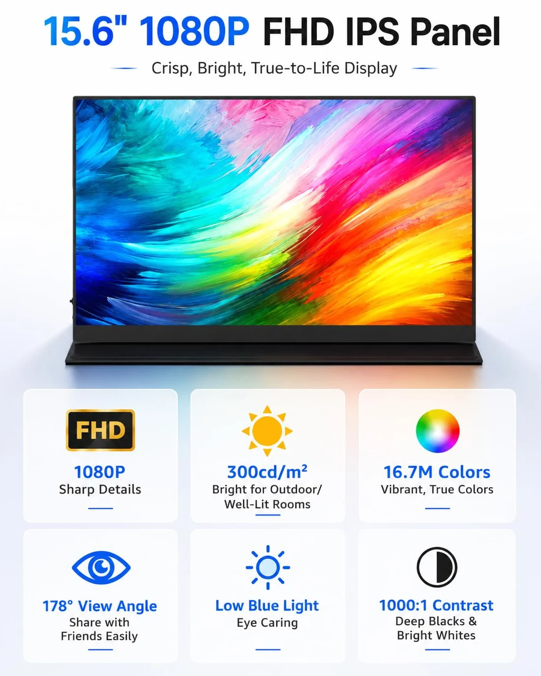 Yodoit przenośny monitor 15,6" FHD 1920x1080P IPS | Łączność USB-C i HDMI, wbudowane głośniki, z inteligentną okładką, do laptopa, PC, Mac, PS3/4/5, Xbox