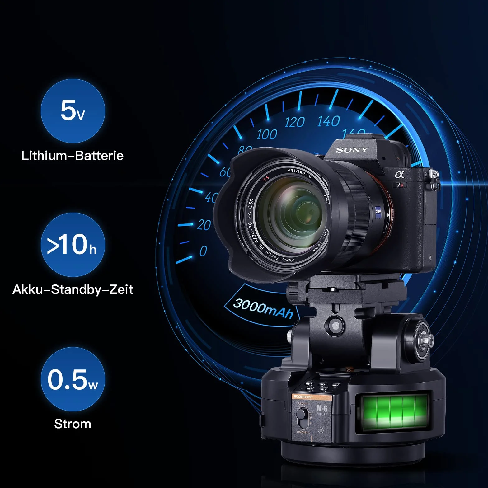 Soonpho M6 zmotoryzowana głowica statywu 360°, elektryczna, zdalna, panoramiczna z zaciskiem telefonicznym i AI Face Tracking, rozpoznawanie gestów