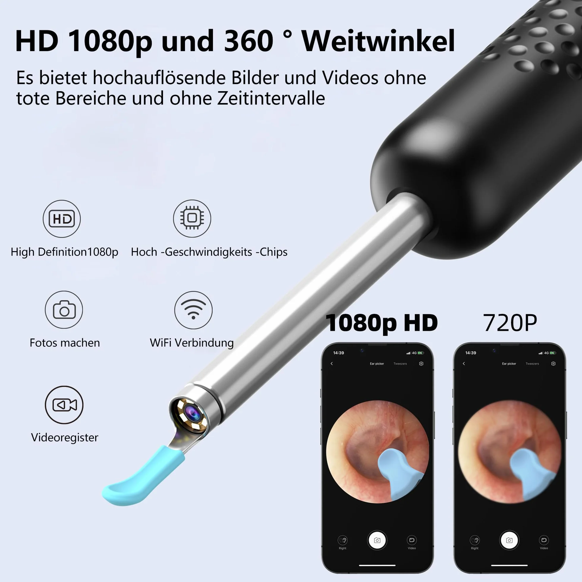 Otoskop do uszu, kamera HD 1080P, endoskopowa kamera 3,5 mm, wodoodporny nettoyng do uszu IP67 z 6 diodami LED, zestaw do czyszczenia uszu WIFI, kompatybilny ze smartfonami i tabletami iOS Android