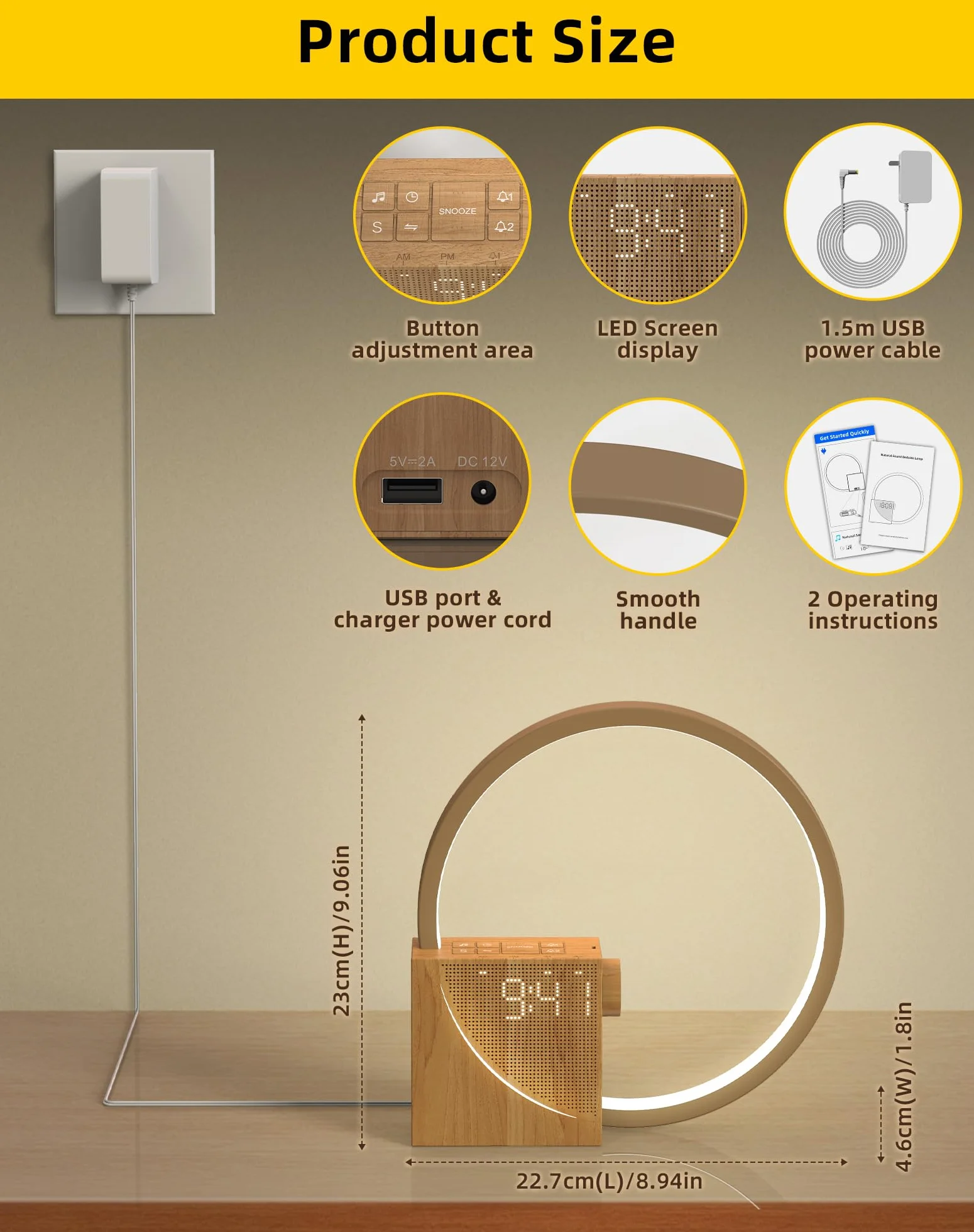 Lampka nocna LED 10 W z 2 budzikami, budzik, portami ładowania USB, 10 białych szumów i 3-stopniowa jasność, lampka nocna, sterowanie dotykowe, pomoc w zasypianiu dla dzieci i dorosłych