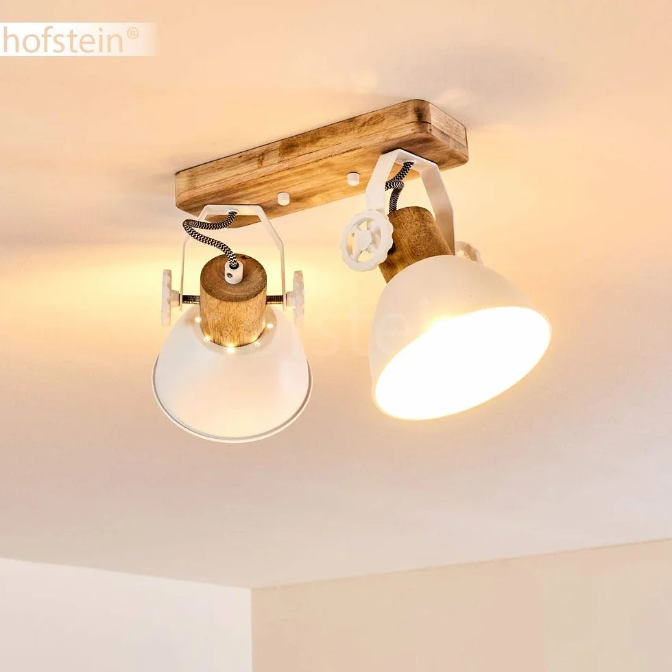 Lampa sufitowa Orny 2 płomienna z regulowanymi reflektorami metal/drewno biały/brązowy E27 retro vintage