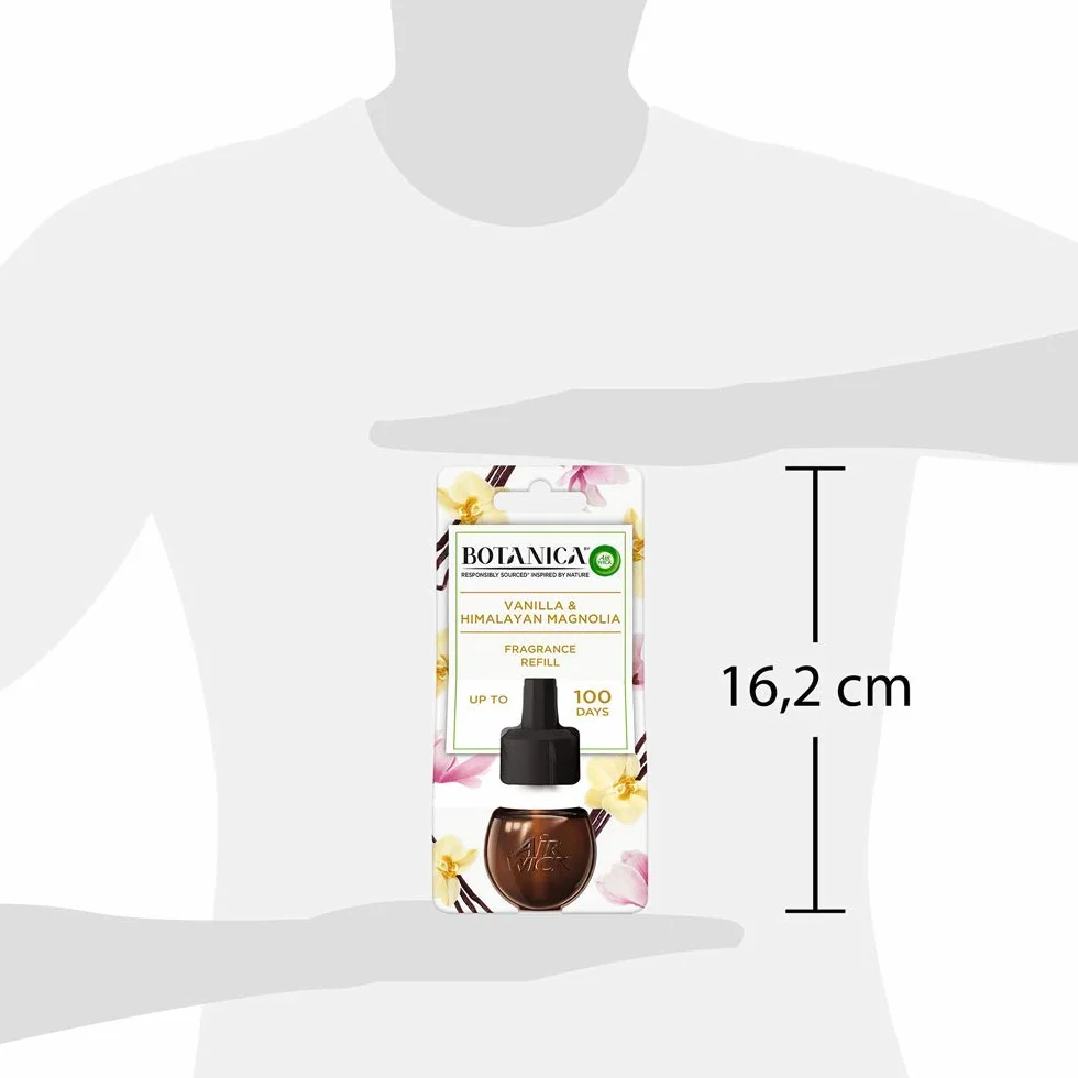 Botanica by Air Wick wkład do dyfuzora, wanilia i himalaje, opakowanie 7 x 19 ml, długotrwały zapach, utrzymuje się do 700 dni, odświeżacz powietrza z wtyczką