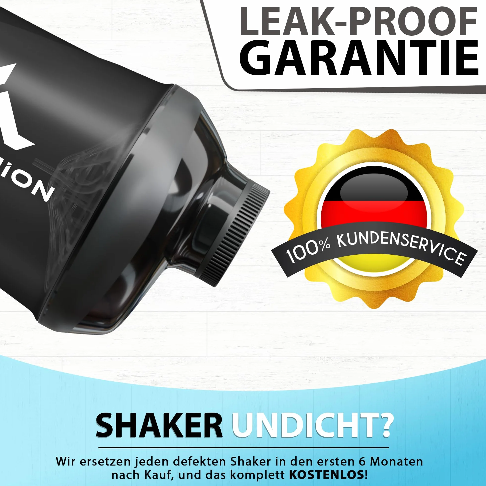 AMITYUNION Protein Shaker 800 ml - Bez BPA z sitkiem i skalą do kremowych shake'ów z białkiem serwatkowym - Kubek fitness na siłownię do izolatów i koncentratów sportowych, (Czarny dym)