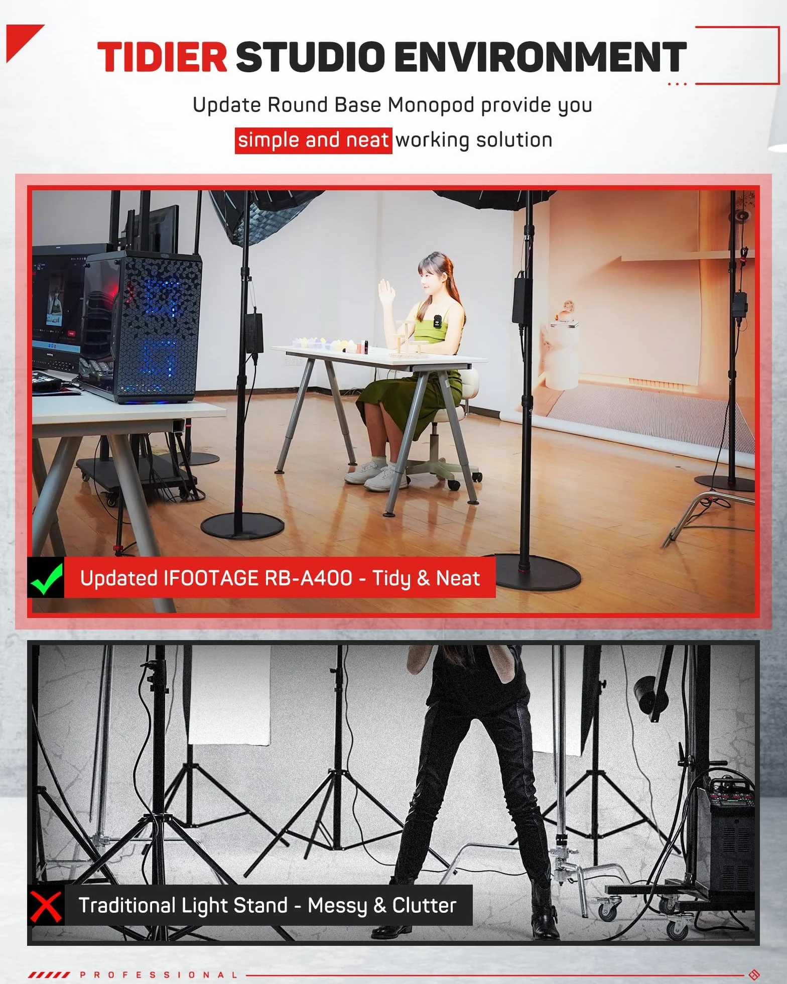 IFOOTAGE A400 okrągła podstawa monopod statyw studyjny 200,7 cm ładowność 10 kg