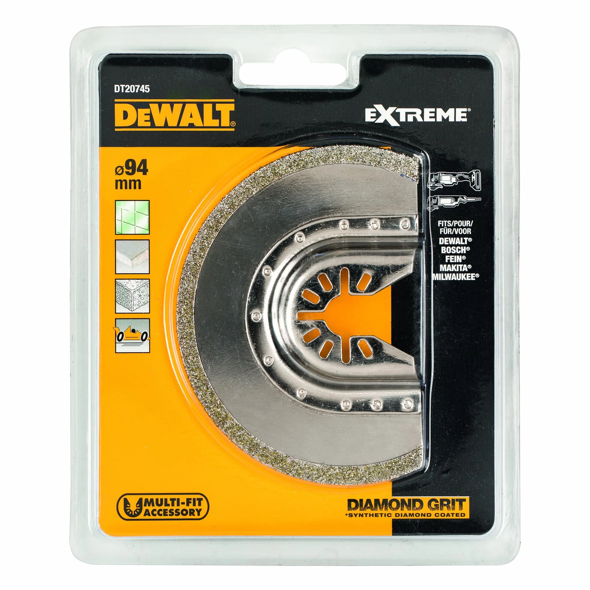 DEWALT Diamentowy brzeszczot segmentowy 100 mm (do narzędzi wielofunkcyjnych/narzędzi wielofunkcyjnych, wszechstronne zastosowanie, z uchwytem Multi-Fit do szybkiej wymiany akcesoriów) DT20745-QZ