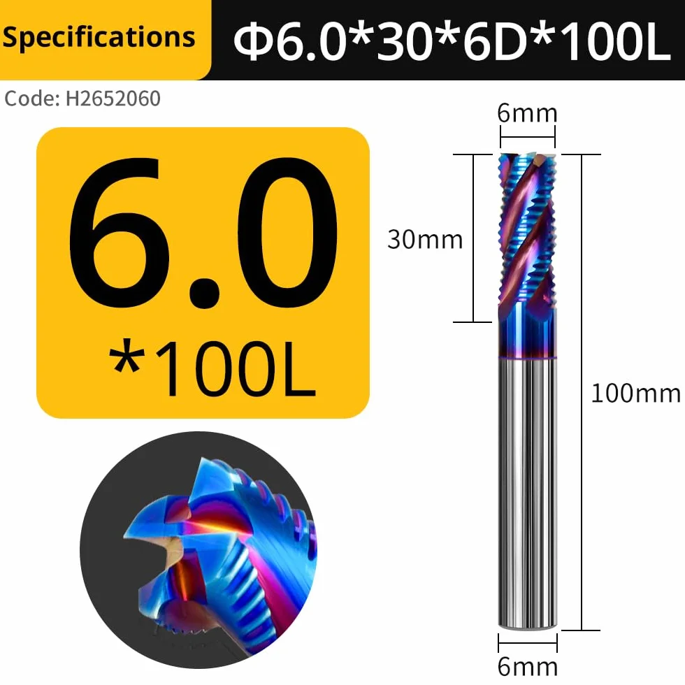 1 szt. 8 10 mm HRC65 frez zgrubny z węglika spiekanego 4-ostrzowy frez wolframowy narzędzia tnące do stali nierdzewnych obróbka CNC frezowanie(6.0x30xD6x100L)