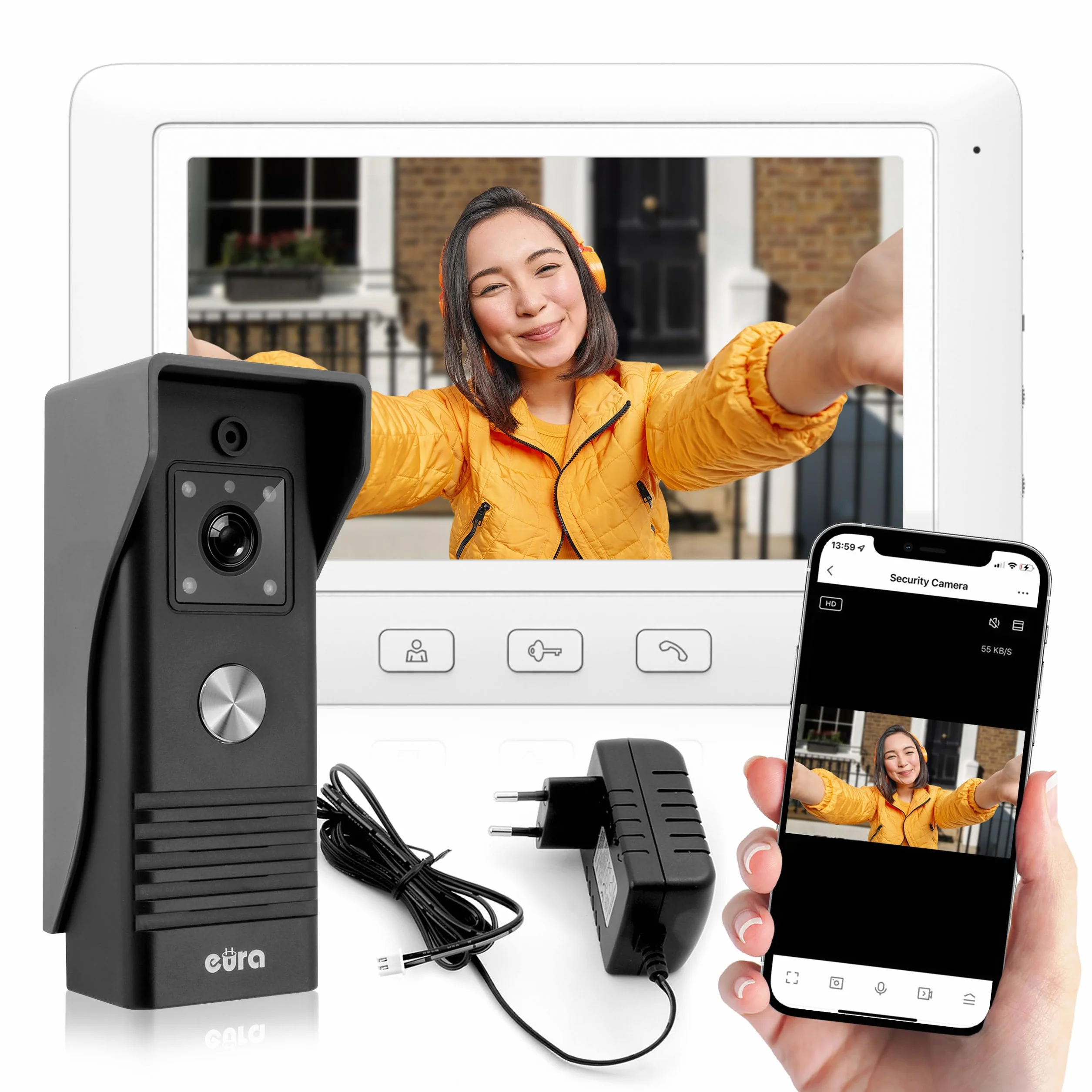 EURA VDP-45A3-TY Alpha+ TUYA WiFi wideodomofon, 4-przewodowy, kolorowy monitor 7", biały