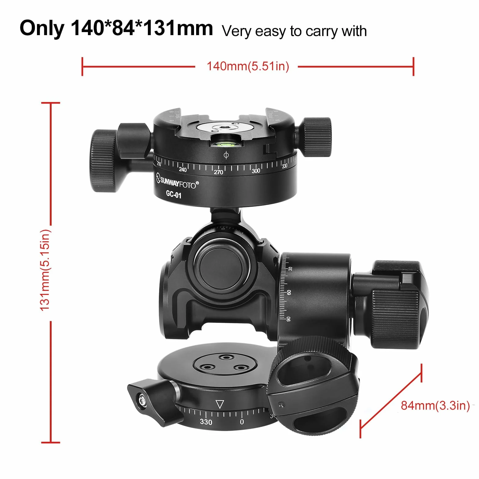 Sunwayfoto GH-PROII+ głowica przekładni, niezależna regulacja 3D, z uzębionym zaciskiem obrotowym GC-01, czarna, do aparatu, montażu statywu