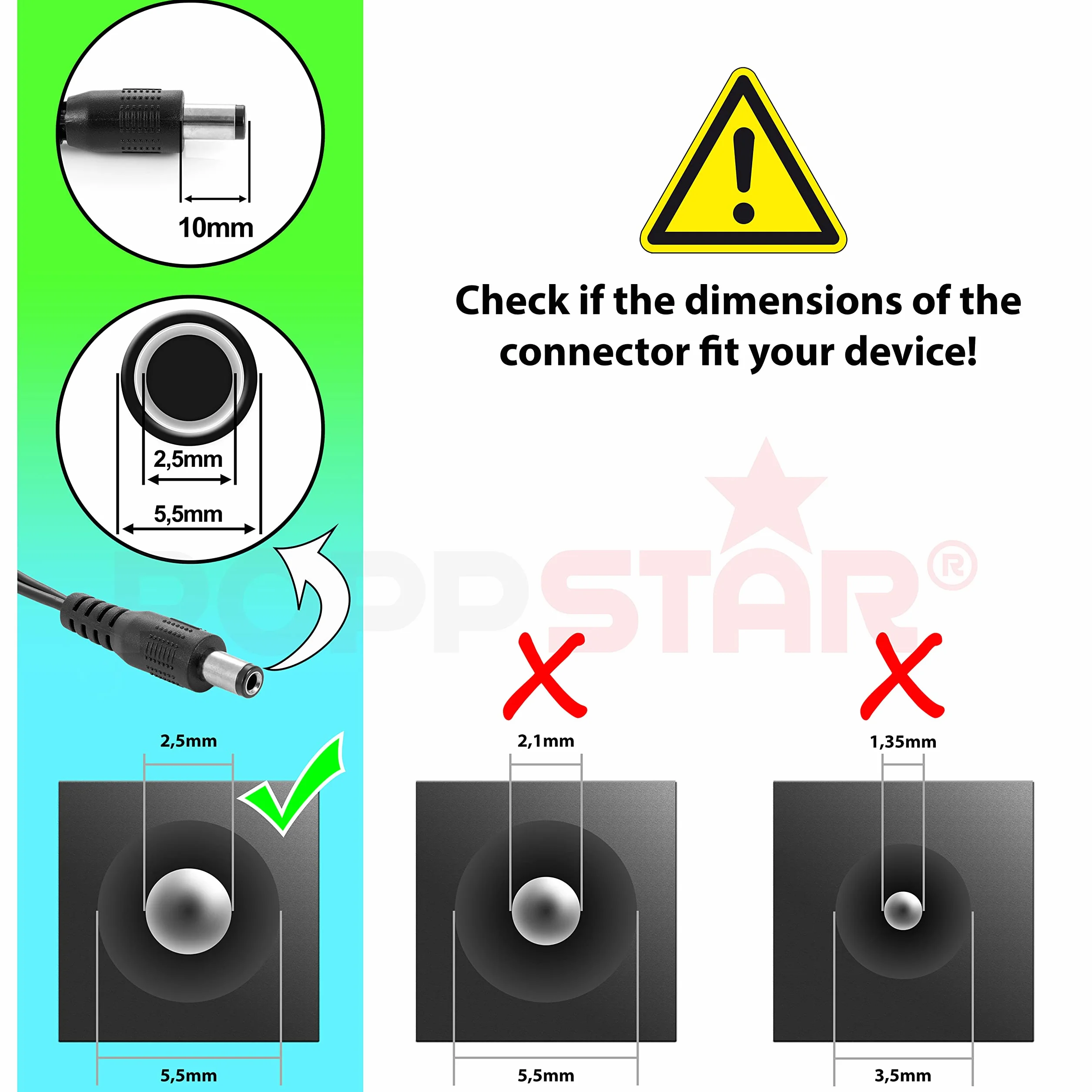 Poppstar zasilacz AC DC, zasilacz sieciowy 12V 3A (3000mA, 5,5/2,5mm) adapter prądu do obudowy dysków zewnętrznych, stacji dokujących itp., 1500cm