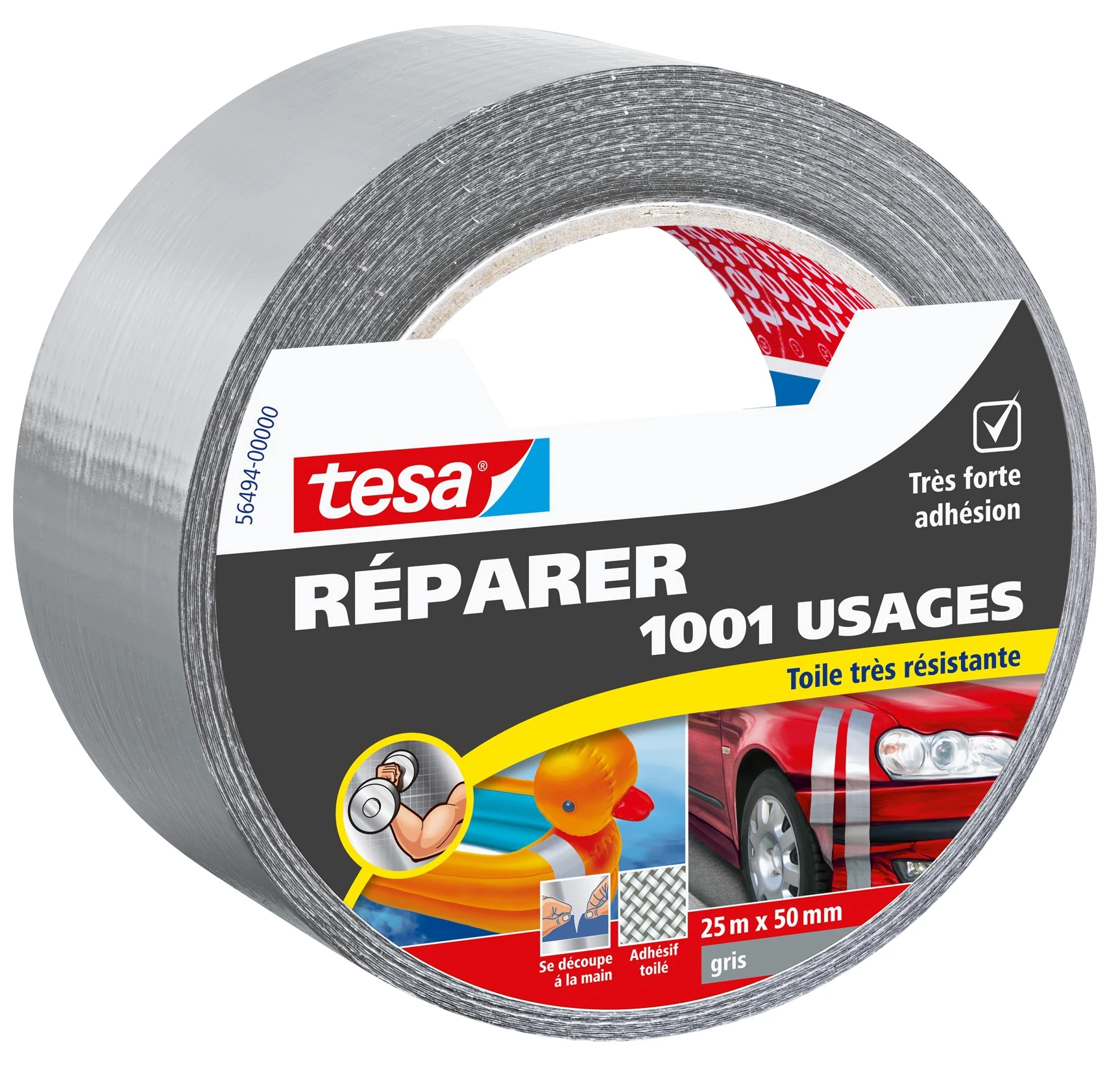 tesa extra Power Standard - Taśma klejąca do napraw, mocowania, wiązania, uszczelniania lub pakowania - szara - 25 m x 50 mm