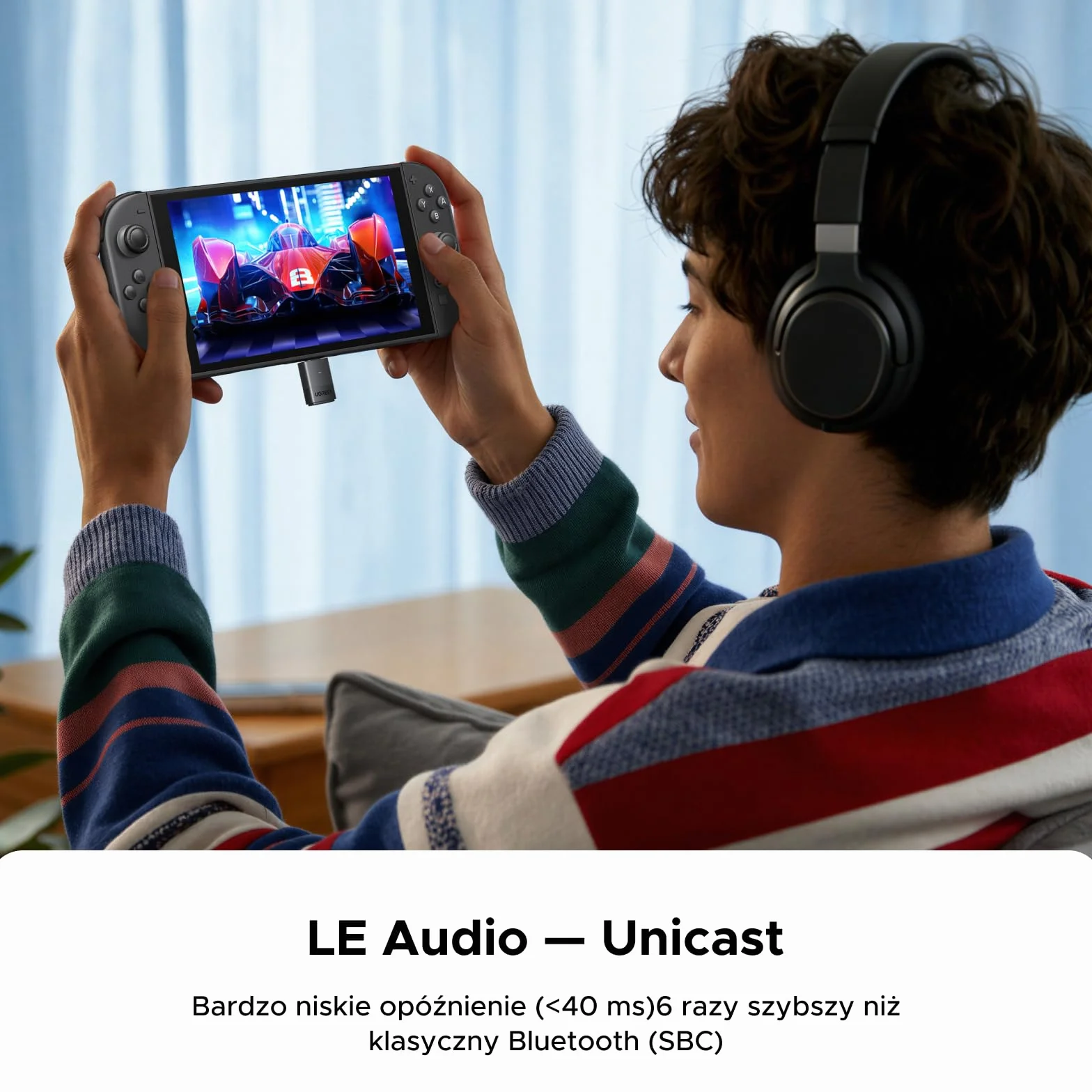 Adapter audio UGREEN LE Audio USB-C 6.0 Bluetooth LC 3 o niskim opóźnieniu i dwóch trybach, bezprzewodowy klucz sprzętowy Bluetooth do komputerów PC, Mac, PS5 i konsol do gier