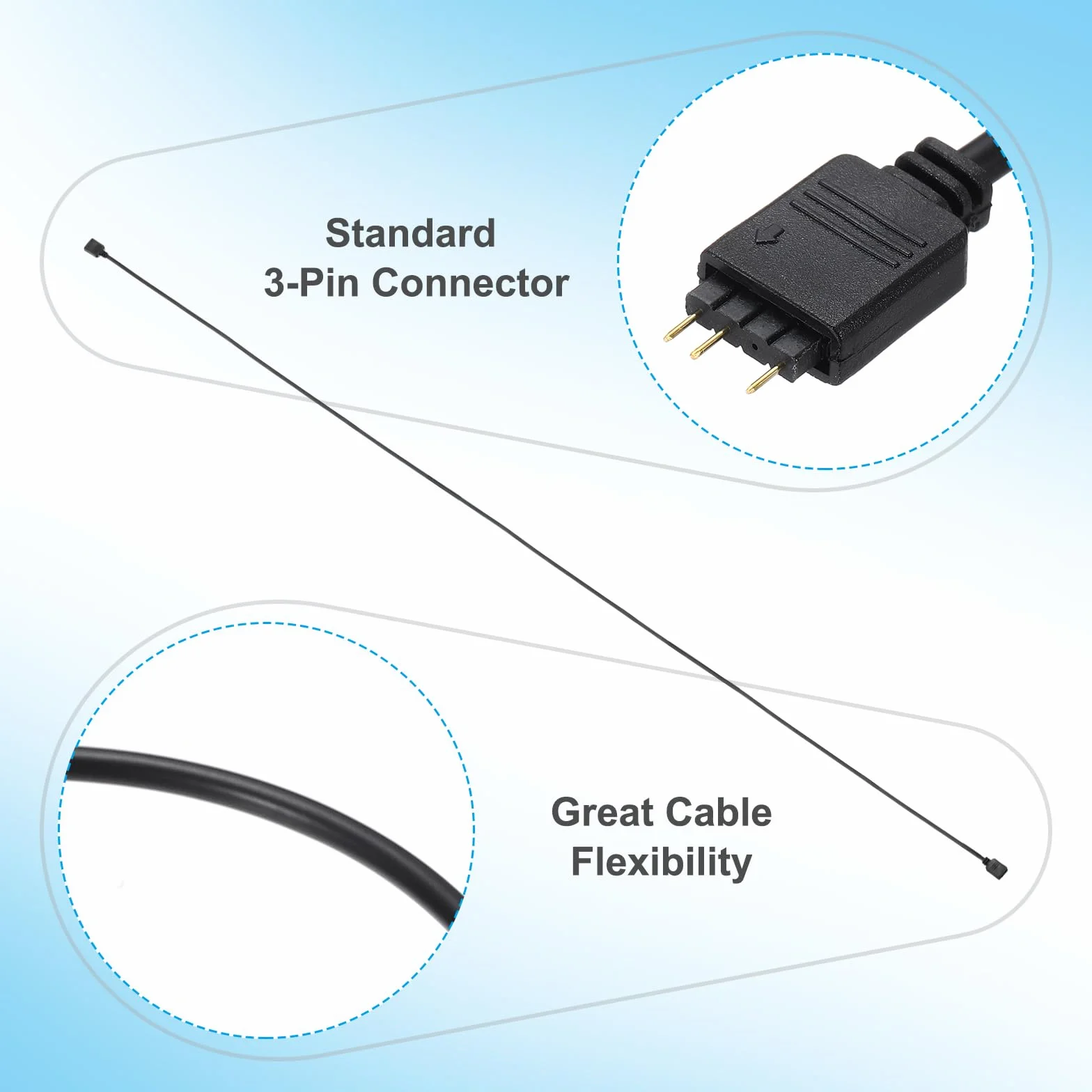 QUARKZMAN Kabel przedłużający ARGB 5V 39" 3-pinowy Żeński na żeński do wentylatora PC LED, czarny