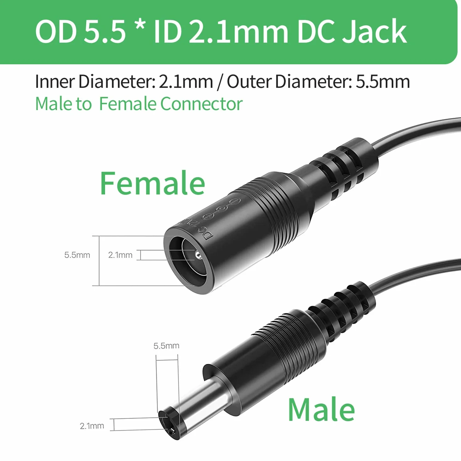 Przedłużacz DC 5-24V 1m wtyczka 5,5mm x 2,1mm do kamery CCTV taśmy LED czarny