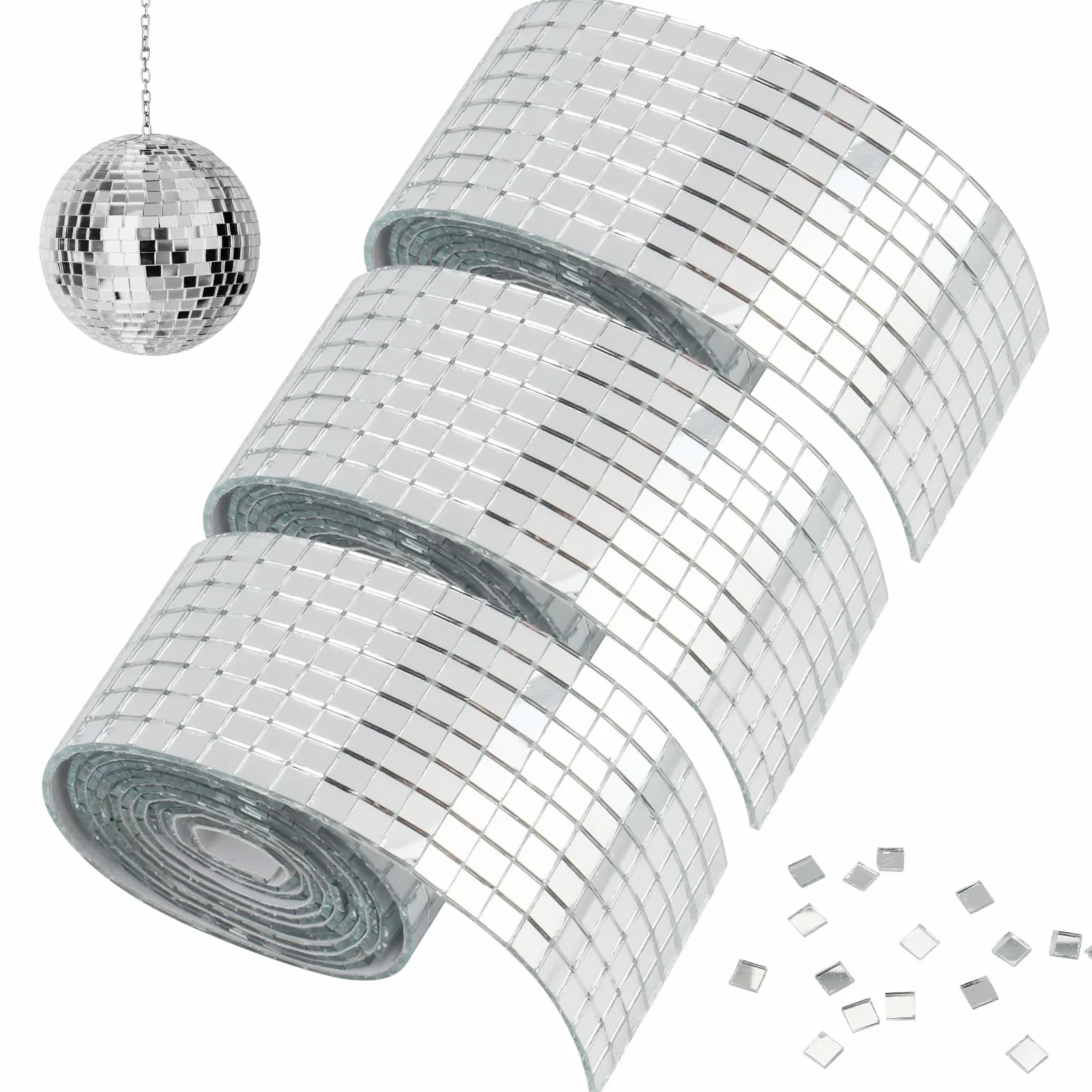 3 rolki lustrzanych płytek mozaikowych, 5 x 5 mm, mini mozaika lustrzana, 4800 sztuk, samoprzylepne mini lustro, samoprzylepne płytki mozaikowe, mini kamienie mozaiki lustrzane do majsterkowania