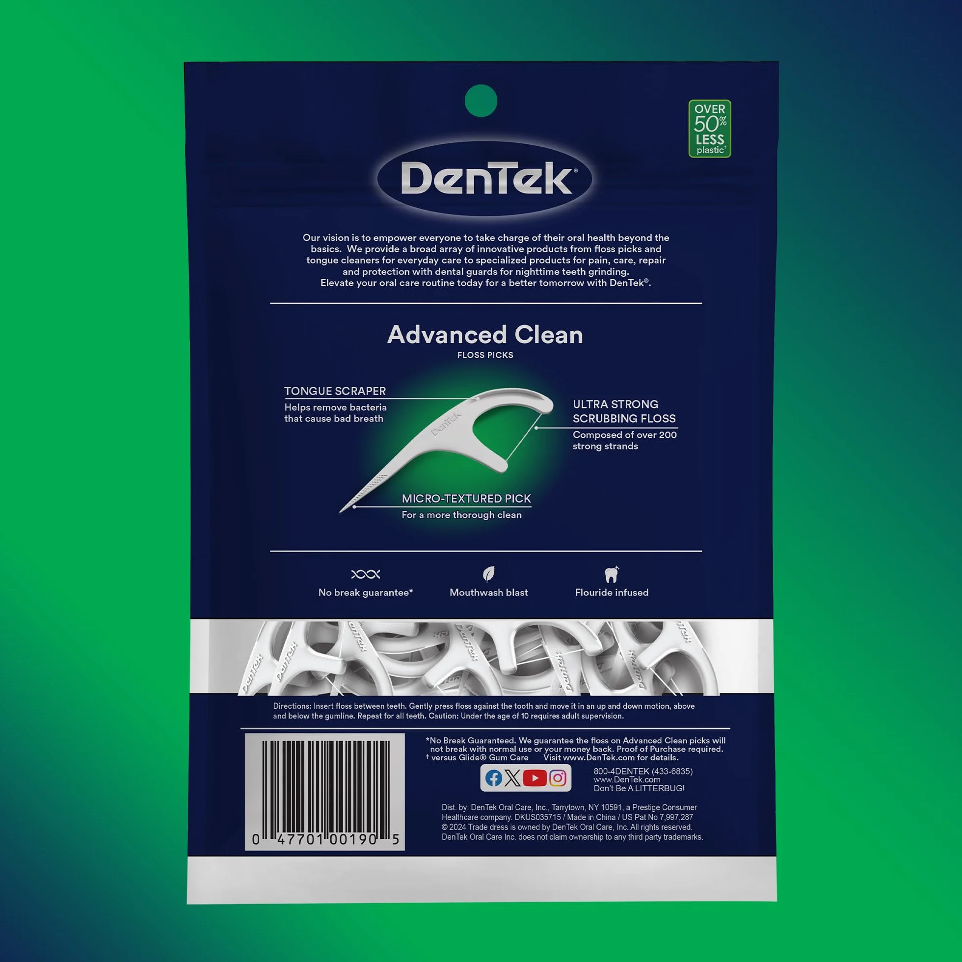 DenTek Triple Clean Mint Flavored i powlekane fluorkami zaawansowane kostki do nici dentystycznej z 3 czynnościami czyszczenia, opakowanie 150 szt