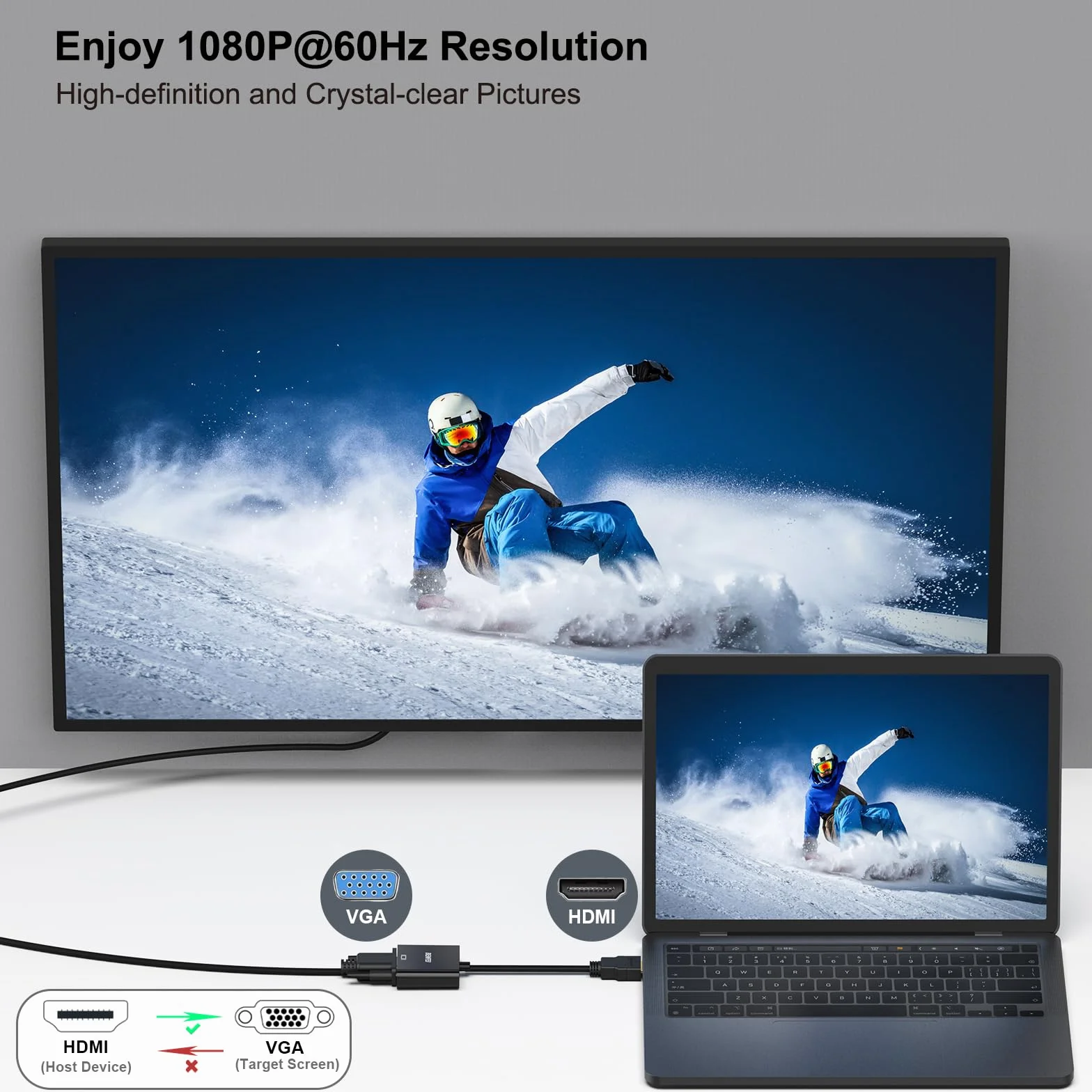 Adapter HDMI na VGA, BENFEI HDMI na VGA do komputera, komputera stacjonarnego, laptopa, komputera PC, monitora, projektora, telewizora HD, Chromebooka, Raspberry Pi, Roku, Xbox i innych