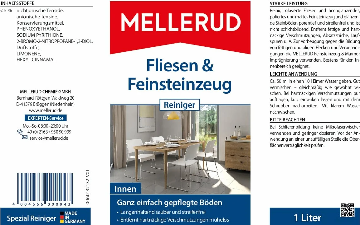 MELLERUD Mellerud środek do czyszczenia płytek i kamionki porcelanowej, 1 x 1 l, niezawodny środek do usuwania tłustych i uporczywych zabrudzeń
