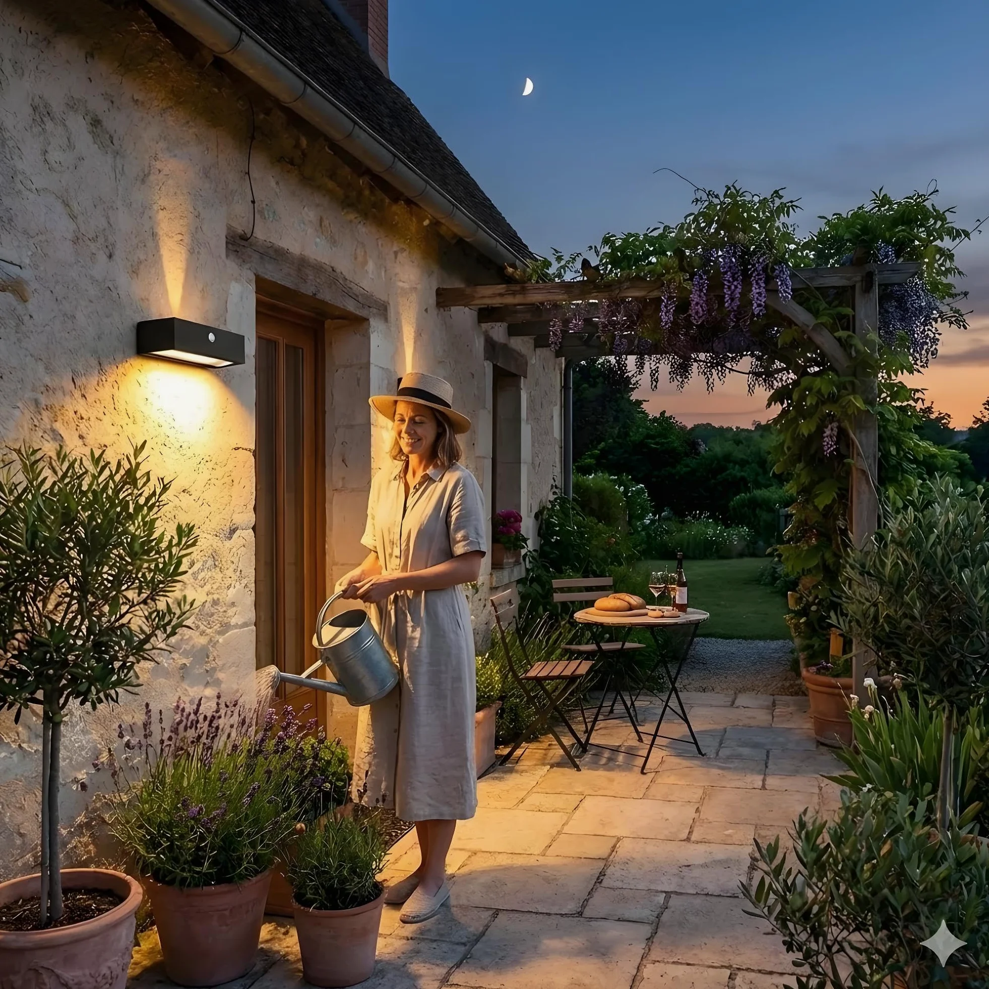 ACMHNC Zewnętrzna lampa solarna, zewnętrzna lampa słoneczna, 18 diod LED w górę i w dół zewnętrzna lampa solarna czujnik zmierzchu, bateria 4400 mAh, aluminium i szkło, ciepła biel