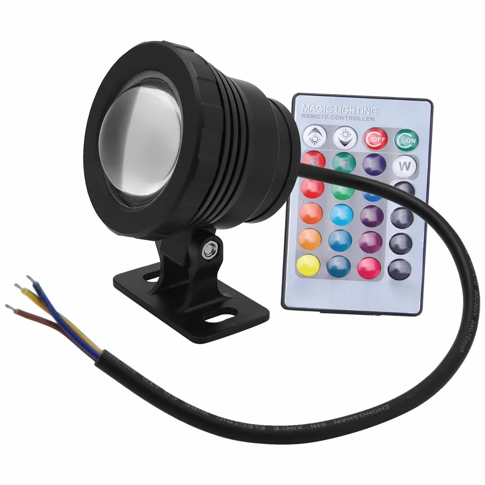 Podwodne światło LED RGB, Zdalnie Sterowany Wodoodporny Reflektor LED RGB do Zewnętrznego Reflektora Ogrodowego, Fontanny Krajobrazowej (Aluminium pokryte czarnym tworzywem
