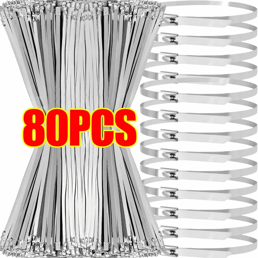 Samozamykające się opaski zaciskowe, Metalowe opaski kablowe, samozaciskające się opaski kablowe ze stali nierdzewnej o dużej wytrzymałości(40pcs,4.6 * 200mm)
