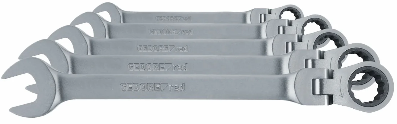 Gedore Red zestaw kluczy płasko-oczkowych z grzechotką metryczną, 5-częściowy