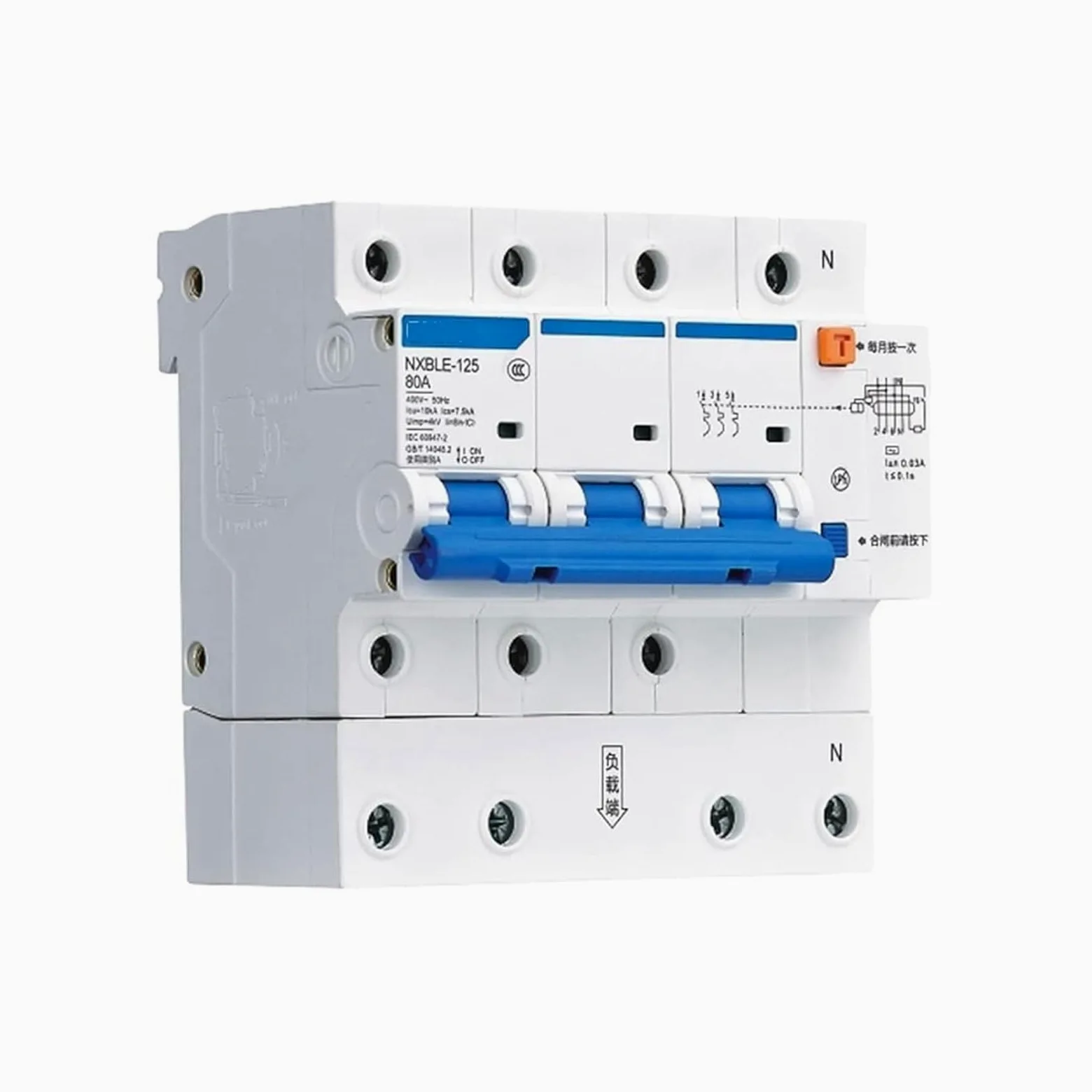 Wyłącznik automatyczny AC230/400V NXBLE32/63/125C typ przeciążenia zwarcie 25 32 40 50 63 80 100 A prąd resztkowy działanie 1 szt. kolor: 1P N rozmiar: NXB (3P N, NXBLE-32 C20)