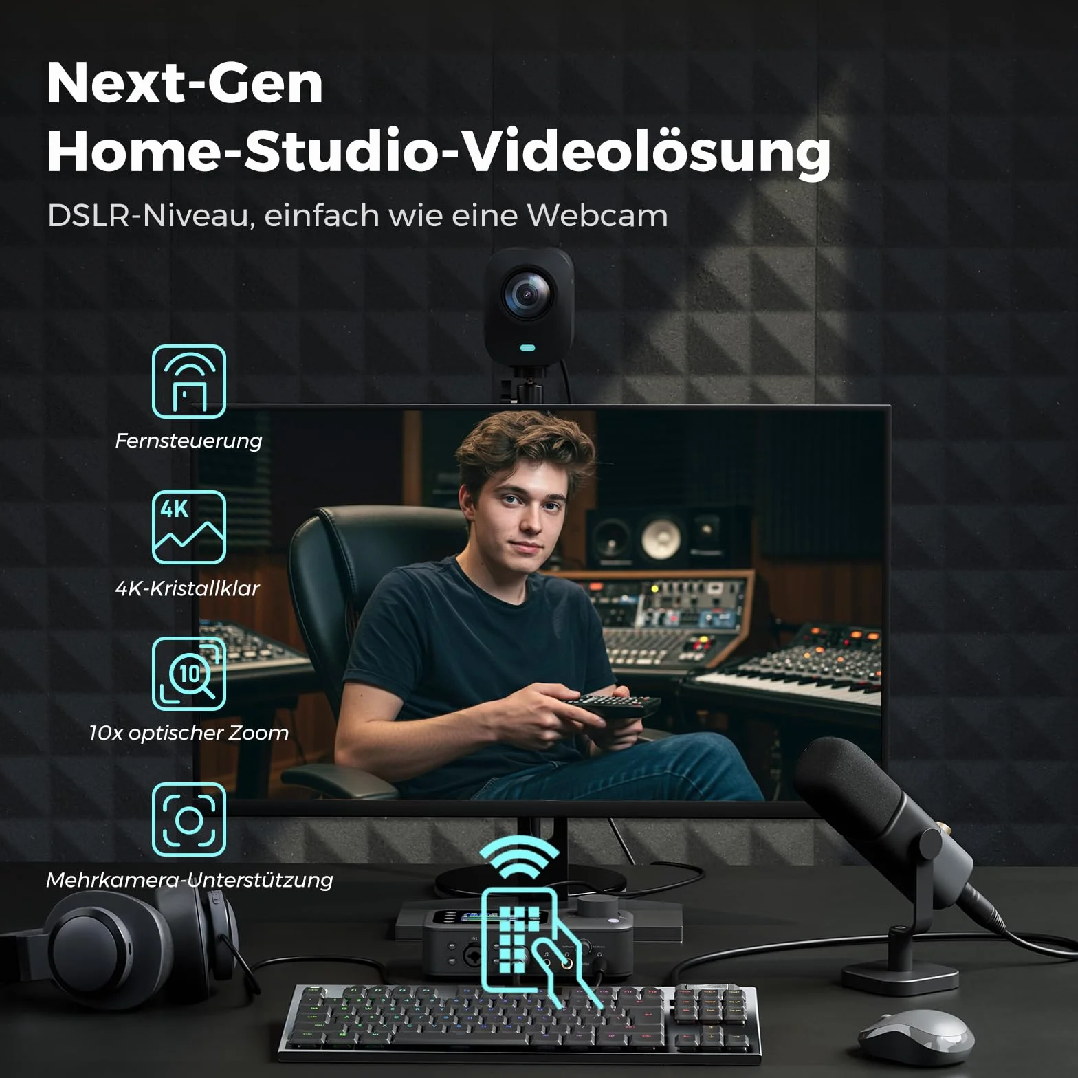 NearStream Kamera 4K, wyjście HDMI/USB/RJ45, obsługa zewnętrznego mikrofonu, VM20