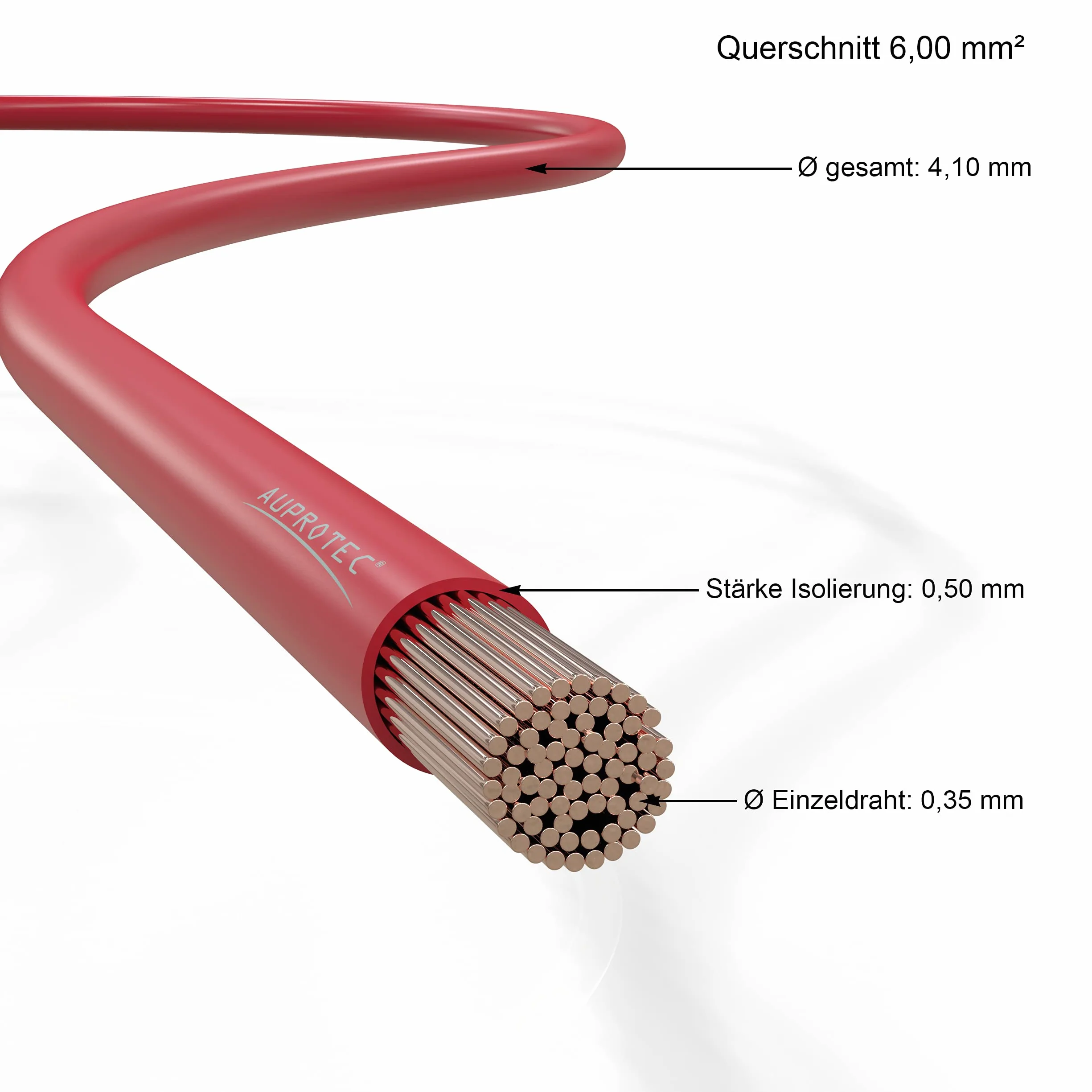 AUPROTEC Przewód samochodowy FLRY-B, 5 m, 6,0 mm², kabel samochodowy jako pierścień, kolor czerwony