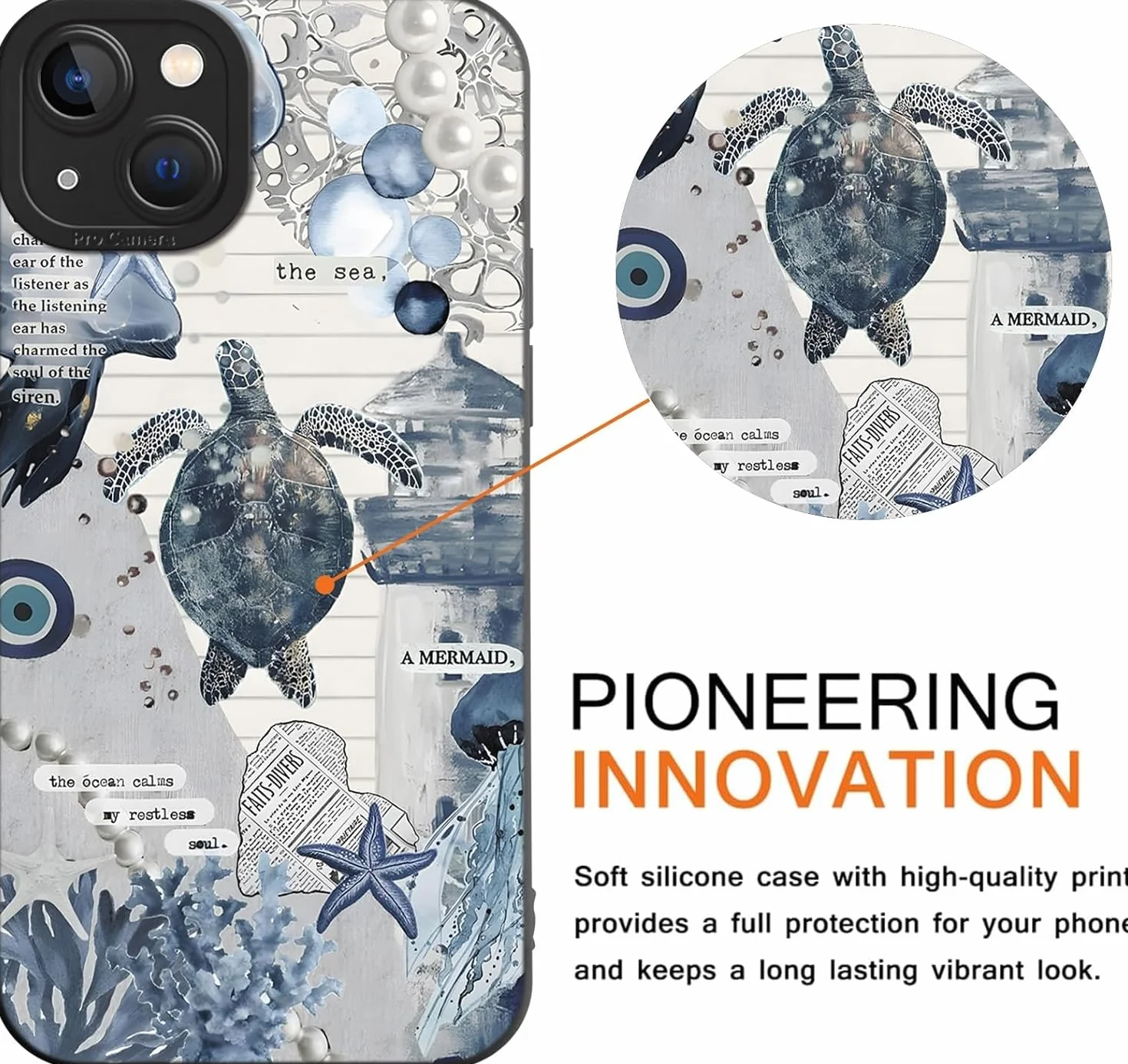 Etui na iPhone 15 Pro 6.1" Czarny Silikonowy Wzór Żółw Morski Ochronny Zderzak