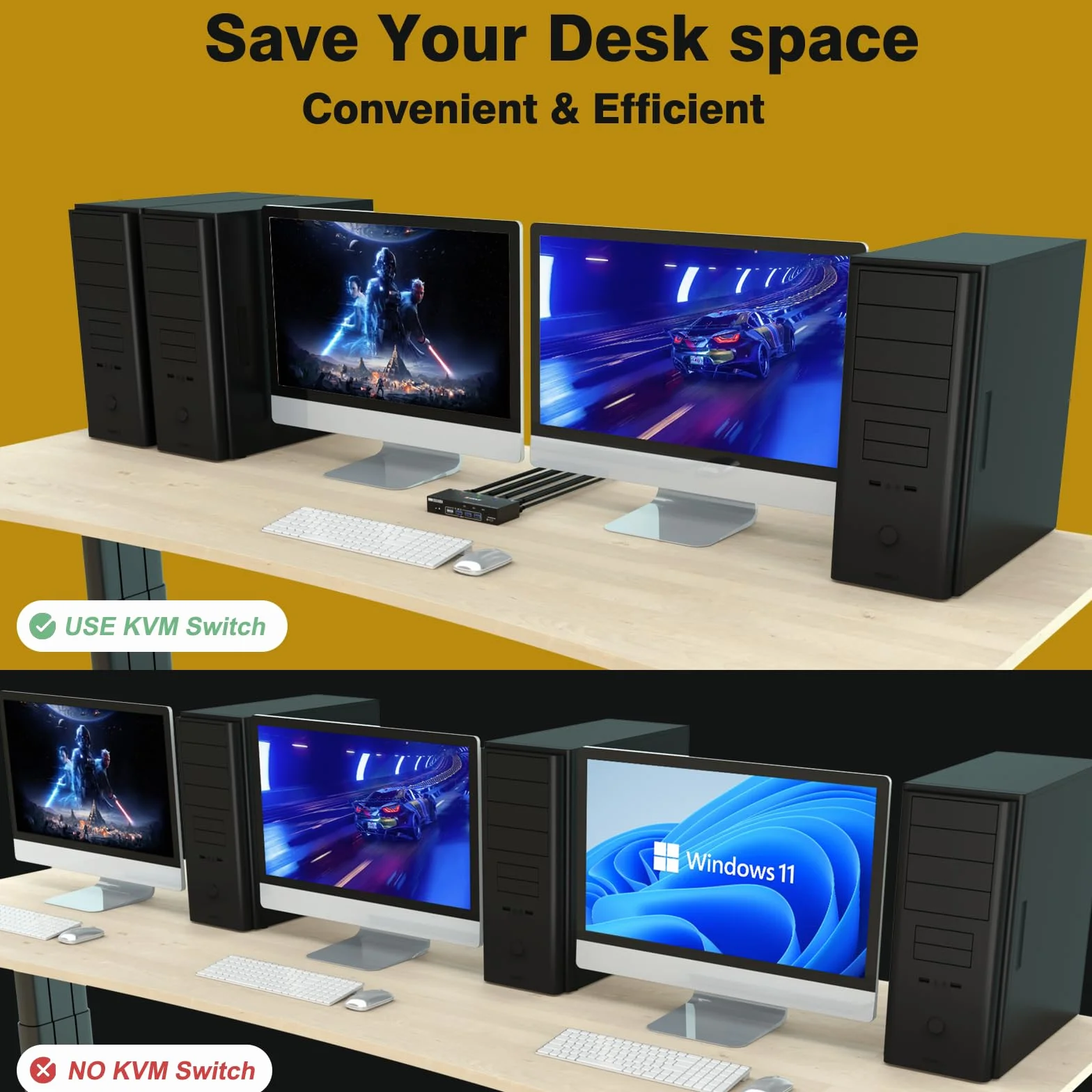 KVM Switch USB 3.0 HDMI 3 PC 2 Monitory 4K 60 Hz 2K 144 Hz Symulacja EDID