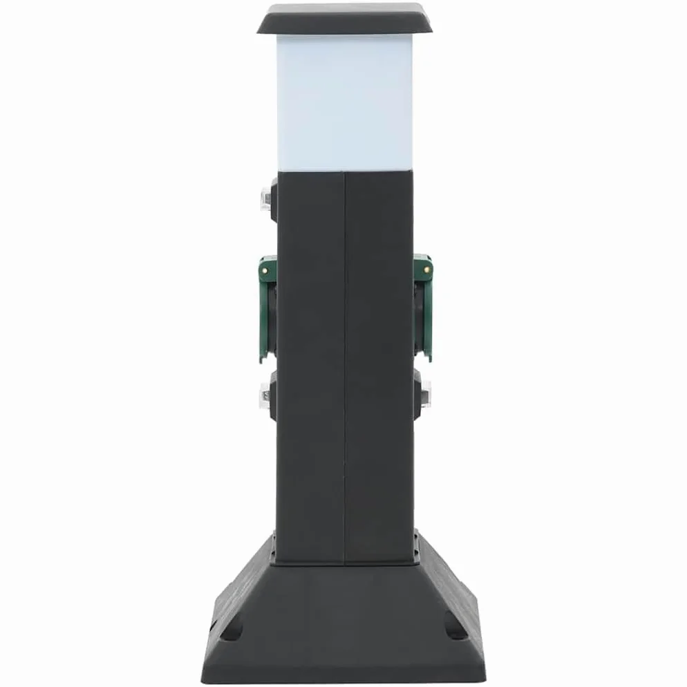 Gniazdko zewnętrzne z lampą i kołkiem do wbijania w ziemię, podwójne 16 x 16 x 39,5 cm, IP44, ochrona przed wodą rozbryzgową, przyłącze prądu Schuko, do ogrodu, na taras