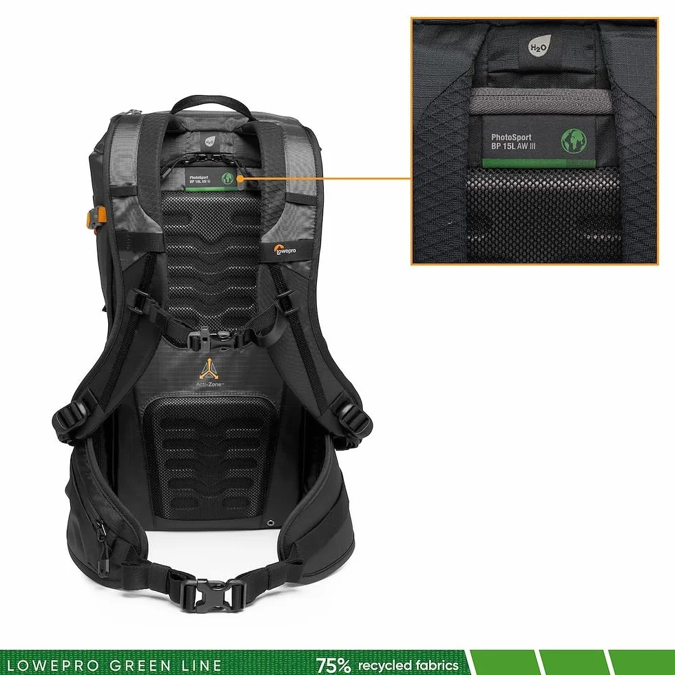 Lowepro PhotoSport BP 15L AW III, plecak turystyczny na aparat z dostępem na boku, ze zdejmowaną wkładką na aparat, z systemem pasków akcesoriów, kolor szary, do bezlusterkowego aparatu, kompatybilny z Sony α6000