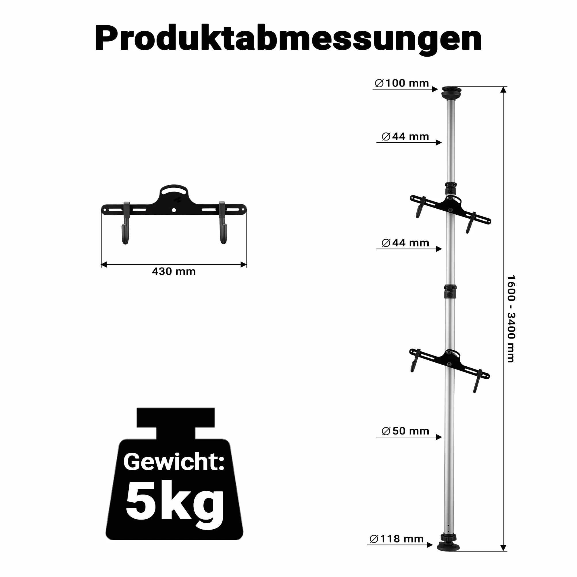 Teleskopowy uchwyt rowerowy na 2 rowery co 20kg oszczędzający miejsce regulowany w zakresie 160-340cm z ramionami obrotowymi 360°
