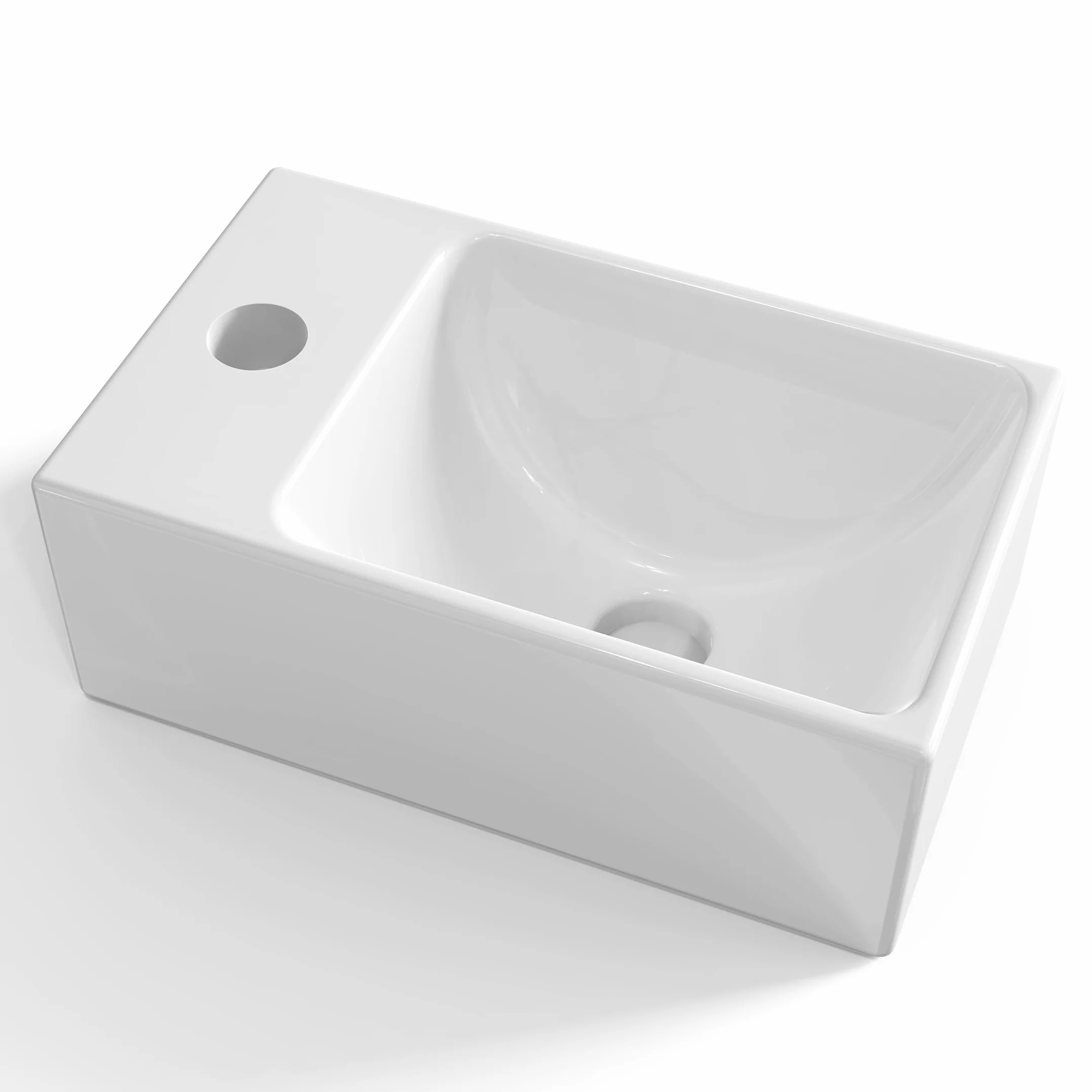 KES Ceramiczna umywalka łazienkowa do mycia rąk, mała umywalka do szatni prostokątny zlew lewy otwór na kran, 30 cm x 16 cm porcelana ceramiczna biała, BWS100L