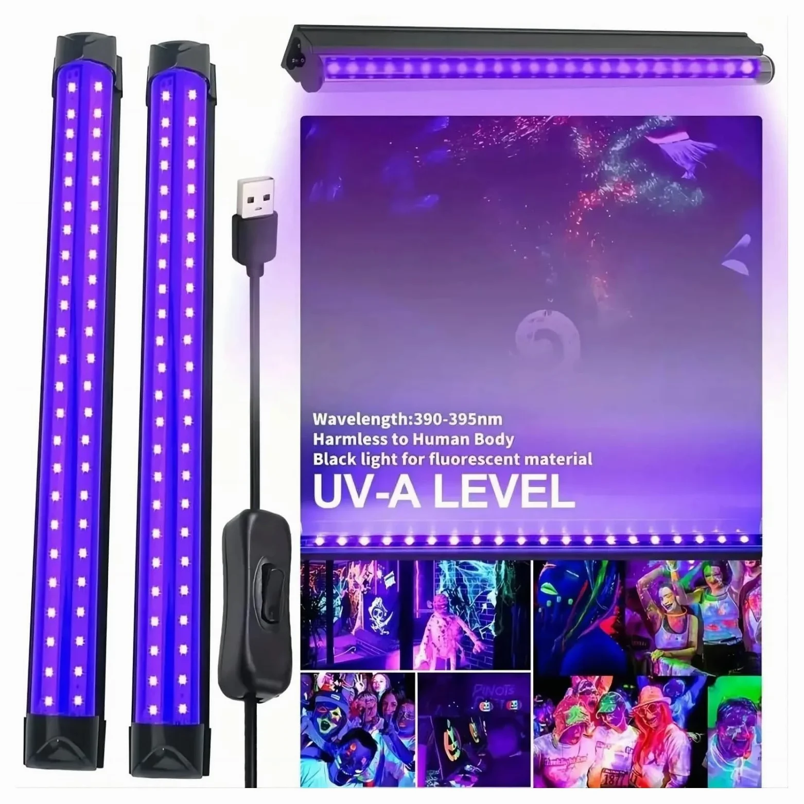 1/2 szt. listwy świetlnej UV do pokoju, szafki, świąteczne dekoracje na Halloween, plakat z farbą do ciała, fluorescencyjny gobelin, świecąca impreza Powszechnie stosowane(2Pcs)