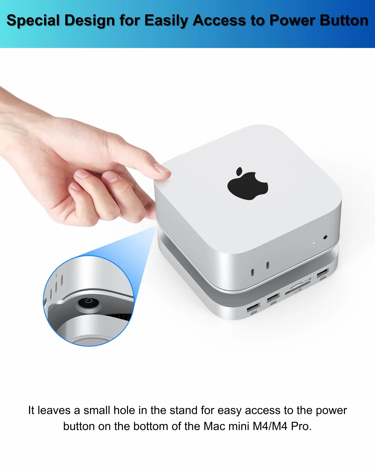 Stacja dokująca Mac mini M4, aluminiowy stojak i koncentrator do Mac mini M4 i M4 Pro 2024 z obudową M.2 NVMe SSD, 2 x USB-A 10 Gb/s, czytniki kart SD/TF, dane USB 2.0 (MC60)