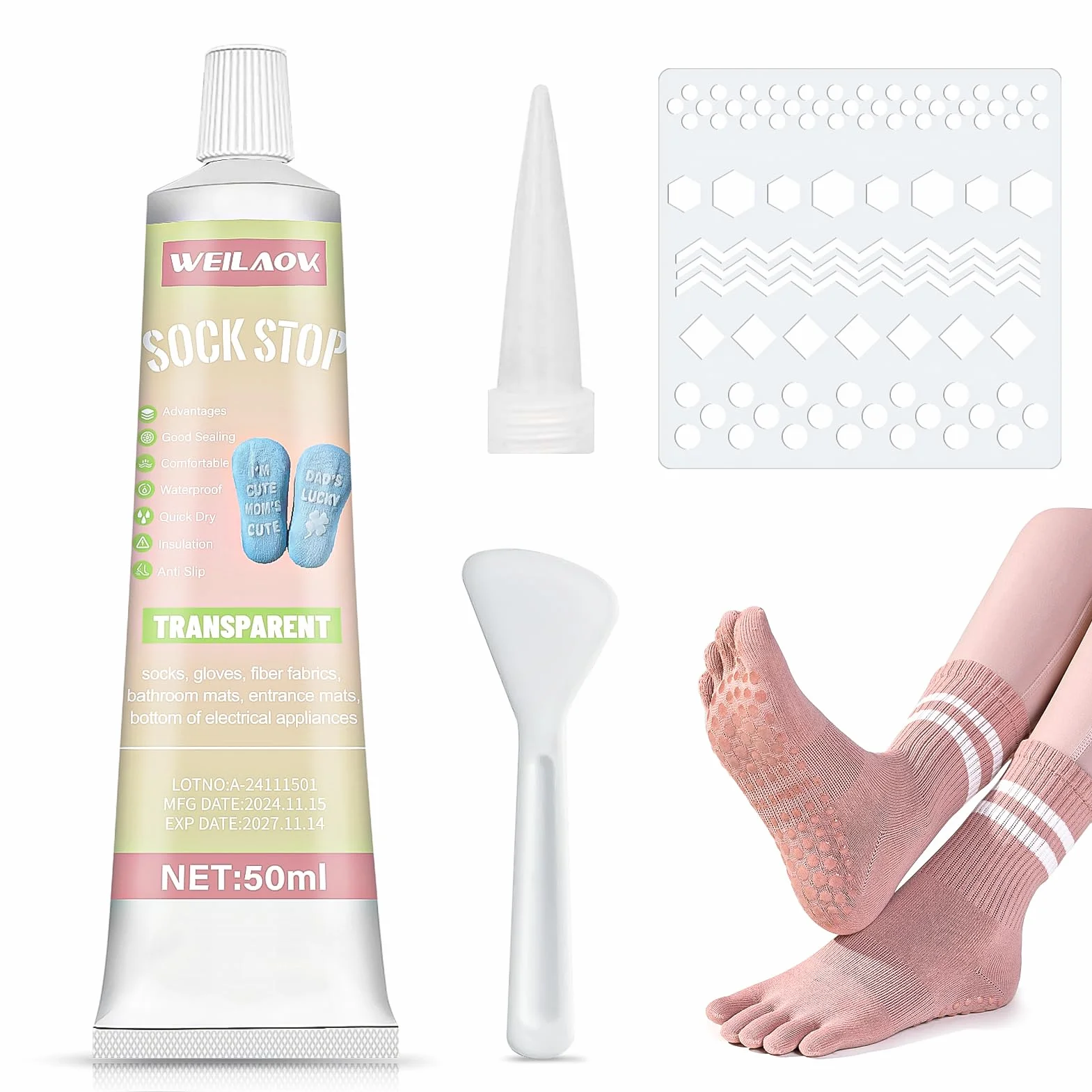 Sock Stop antypoślizgowy krem – stoper do skarpet, płynny antypoślizgowy klej do skarpet, przezroczysty, 50 ml