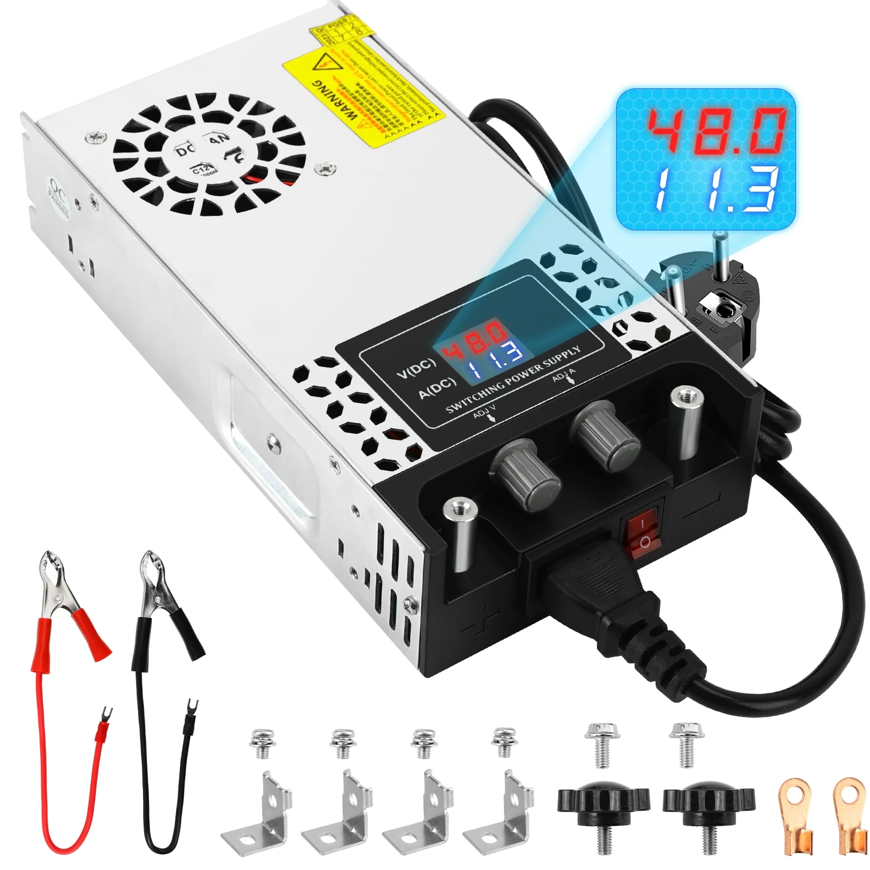 Regulowany zasilacz DC 0-48 V, 12,5 A, 600 W, 230 V AC do DC 0-48 V konwerter 0-12,5 A 600 W Transformator Zasilacz z wyświetlaczem LED, do taśm LED, do kamery CCTV Zasilanie