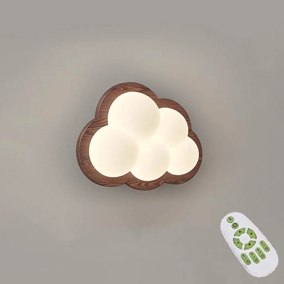 AoLa Lampa Ścienna LED Clouds do Pokoju Dziecięcego Ściemnialna Ścienna Drewniana Nocna 12 W 3 Temperatury Barwowe Lampa Lampka do czytania do Pokoju Dziecięcego Lampki Nocne z Kreskówkową,Walnuss