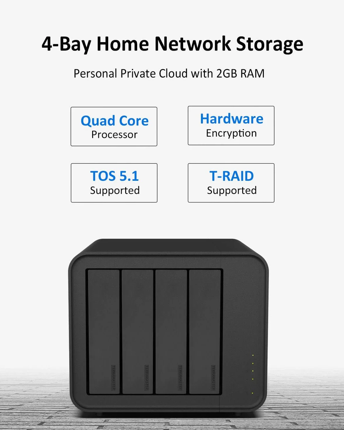 TERRAMASTER F4-212 4-Bay NAS - Quad Core CPU, 2 GB DDR4 RAM, Sieciowa Pamięć Masowa Osobista Chmura (Diskless)
