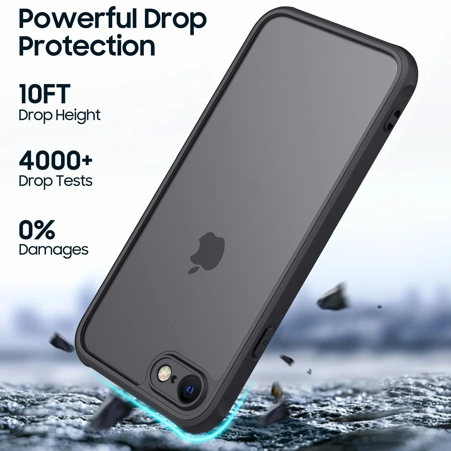 Mugust Matowe etui do iPhone SE 3/2 (model 2022/2020), iPhone 8/7, etui na telefon komórkowy, matowa, przezroczysta tylna strona etui ochronne do iPhone 8/7/SE (czarne)