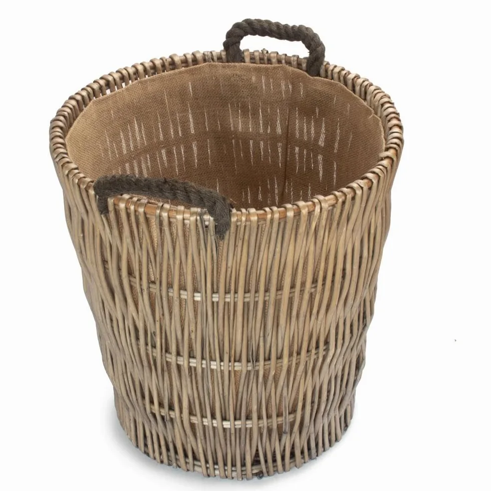 Czerwony kosz wysoki szary okrągły hesyjski koszyk z bali z podszewką z bali, brązowy, wys. 32 x szer. 43 x gł. 49 cm