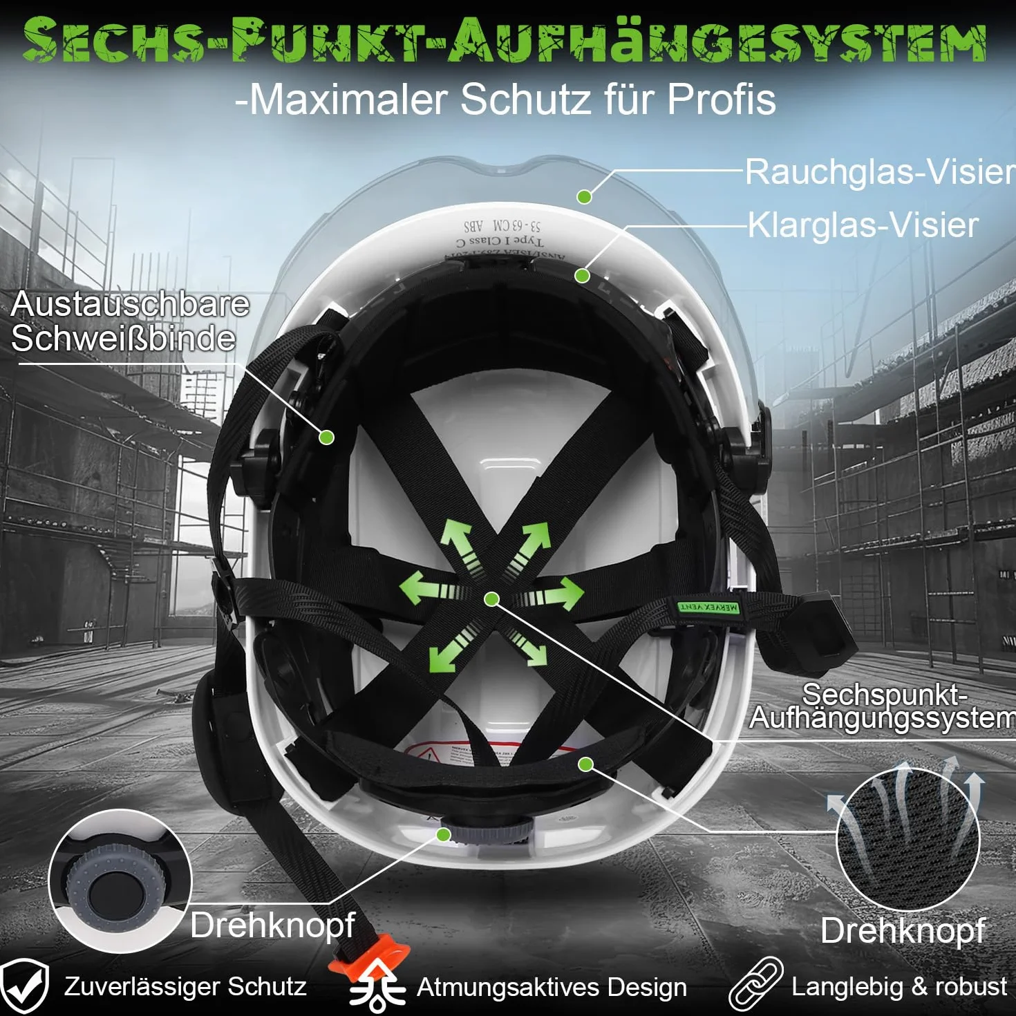GREEN DEVIL Mervex kask ochronny – kask leśny z podwójnymi okularami ochronnymi EN166 i tłumikiem EN352 SNR32dB, certyfikat EN397, materiał ABS, unisex, do prac ogrodowych, wyrębów drewna i na placu