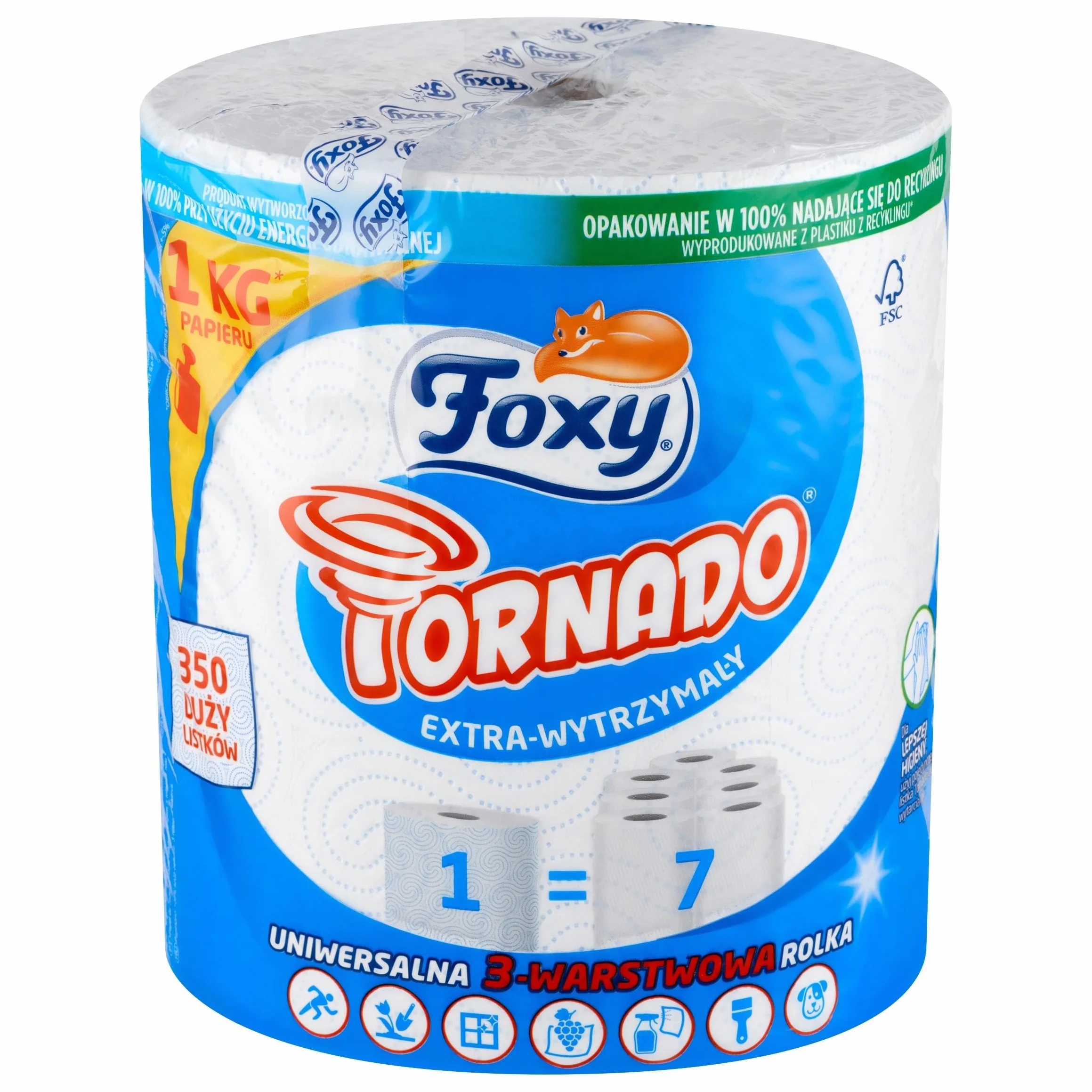 Foxy Tornado, Ręcznik Papierowy, 1 szt., 3-warstwowy, Chłonny i Ekologiczny, Do Prac Domowych i Kontaktu z Żywnością, Mocny