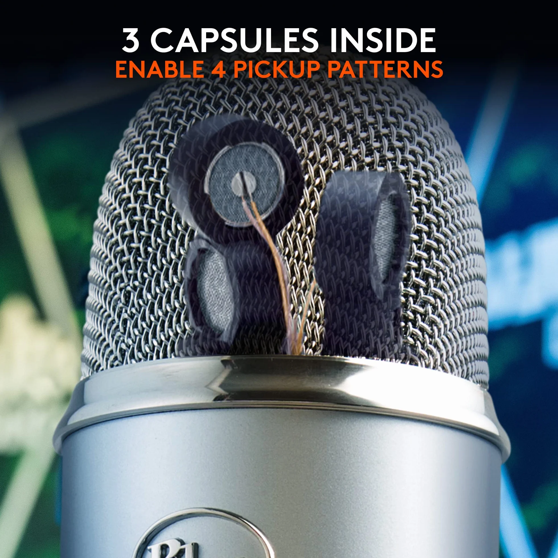 Blue Yeti Mikrofon USB do PC, Mac, Gaming, Streaming, Podkasty, Mikrofon Kondensacyjny do Studio i Komputera, Blue VO!CE, 4 Sposoby Wychwytywania Dźwięku, Plug and Play - Srebro
