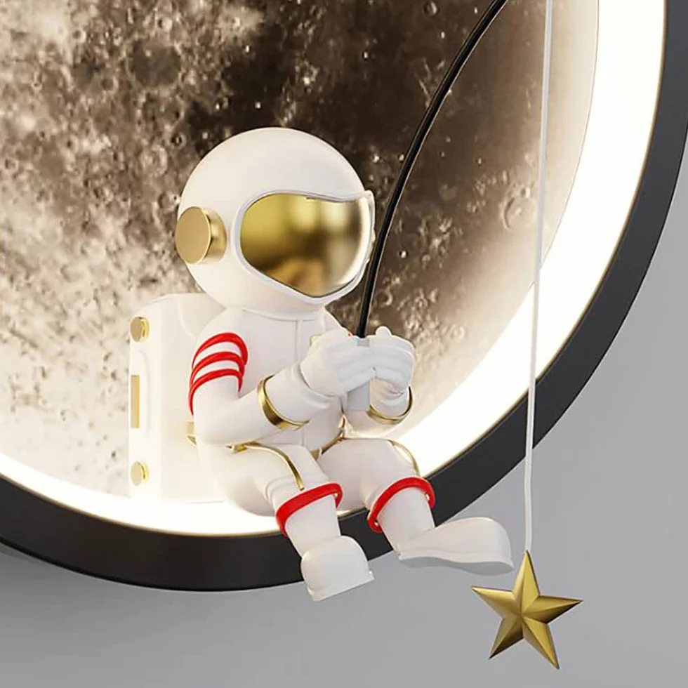 Kinkiet LED Księżyc Astronauta dla Dzieci, Okrągłe Oświetlenie Ścienne do Sypialni
